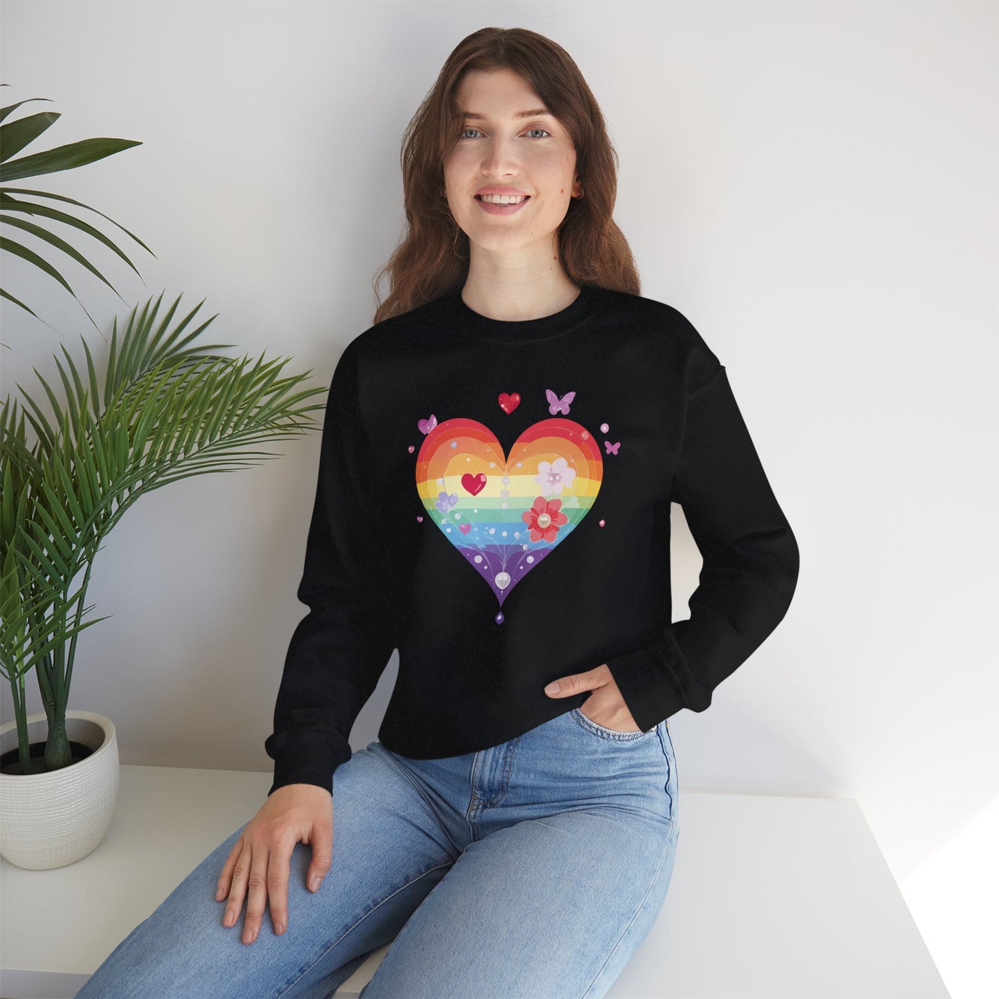 Rainbow Heart Sweatshirt, Floral Heart Sweatshirt, Floral Love Sweatshirt, Valentine's Day Sweatshirt, Rainbow Heart Floral Sweatshirt 115
