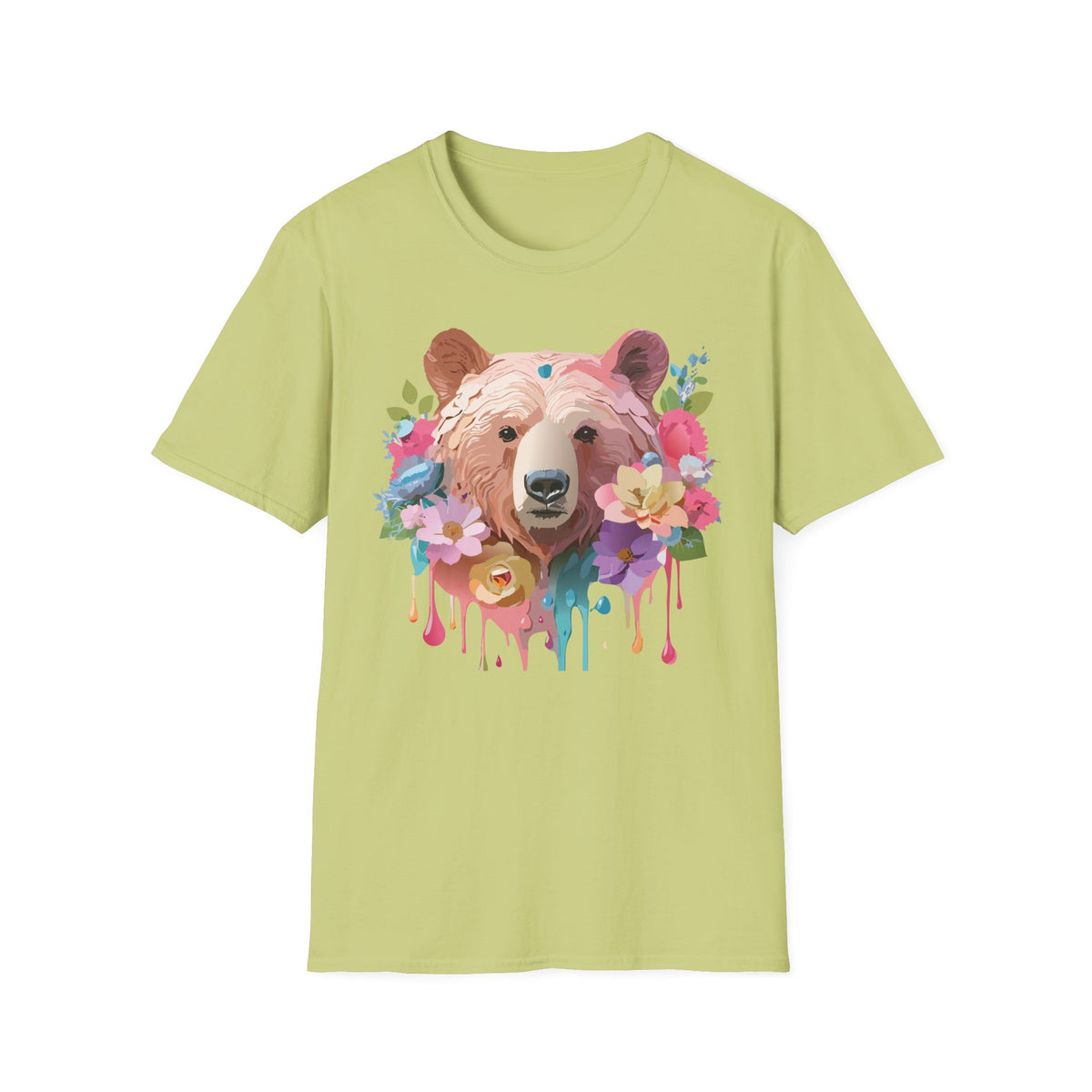Floral Bear Portrait T-Shirt | Watercolor Flower Bear Tee