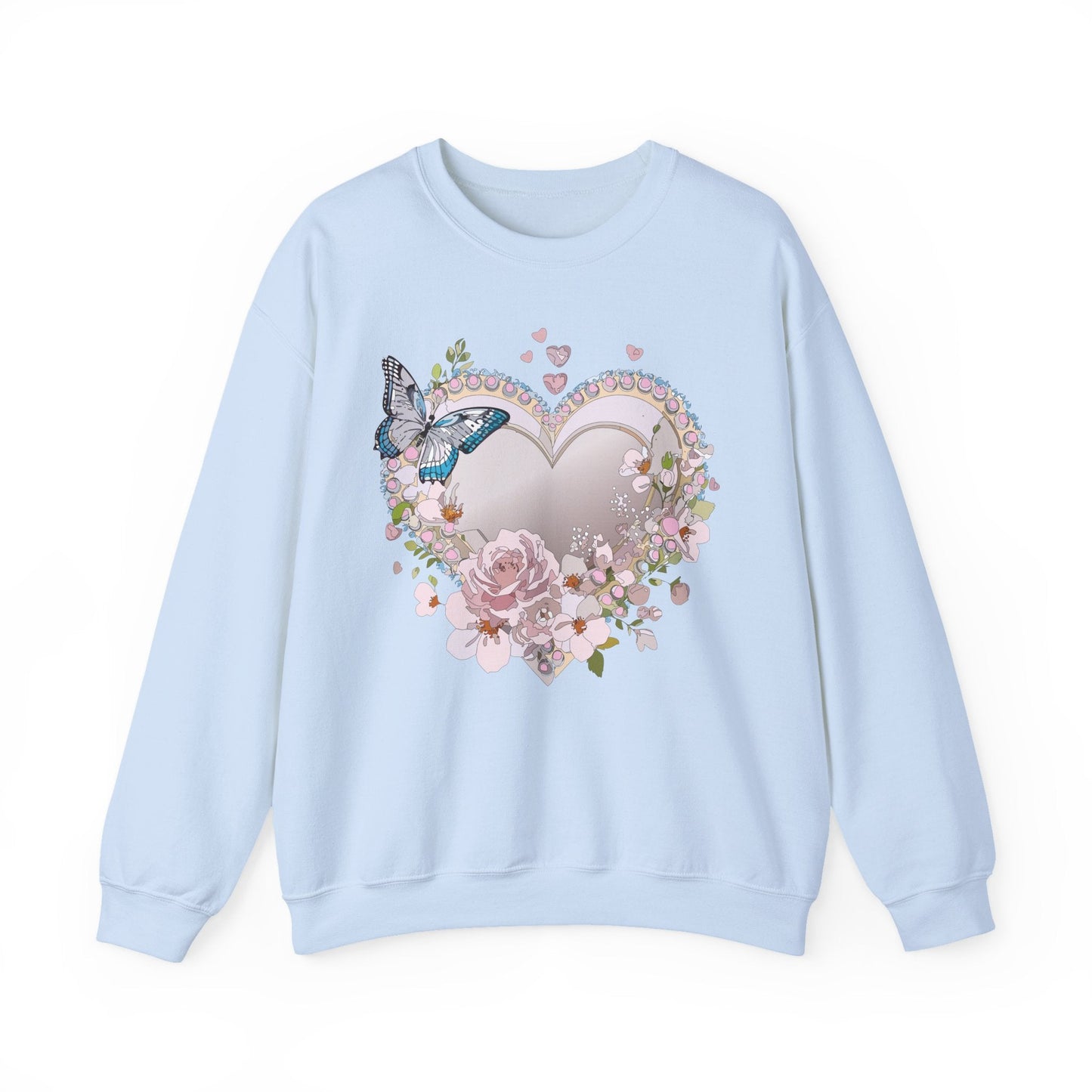 Unisex Floral Heart Sweatshirt For Valentines Day With Floral Love Print Crewneck Heavy Blend