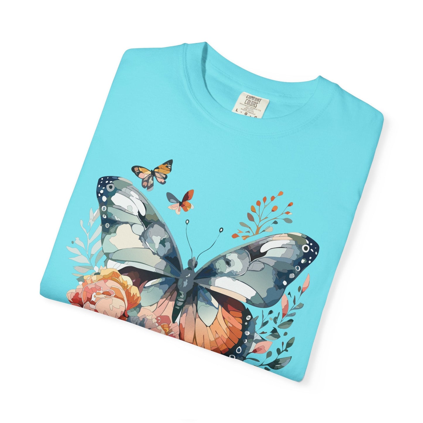 Butterfly Floral Print T-Shirt Botanical Design Unisex Heavy Cotton Tee b1