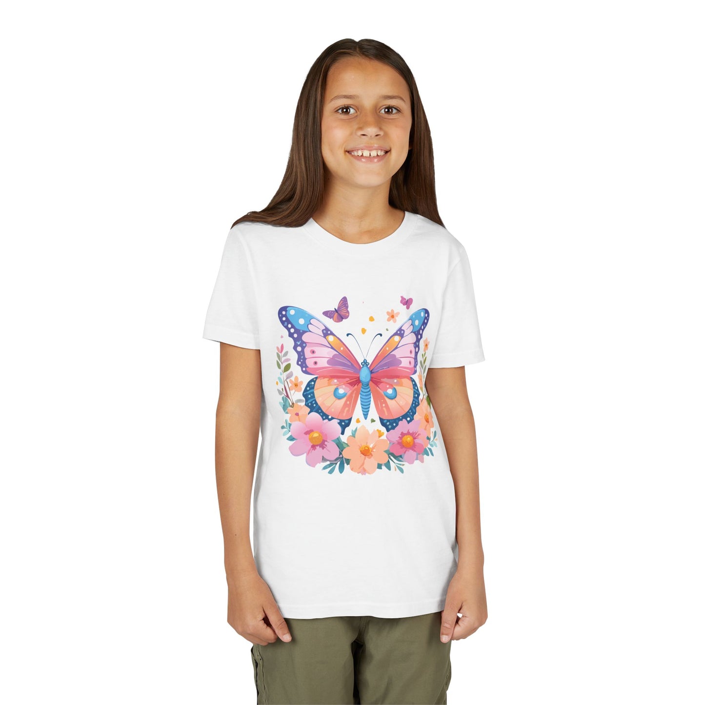 Butterfly Blossom Youth Tee - Colorful Short Sleeve T-Shirt for Spring Celebrations (9-14)