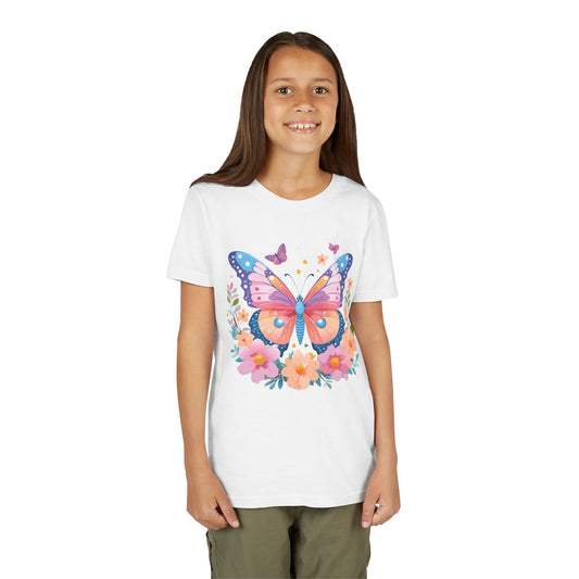 Butterfly Blossom Youth Tee - Colorful Short Sleeve T-Shirt for Spring Celebrations (9-14)