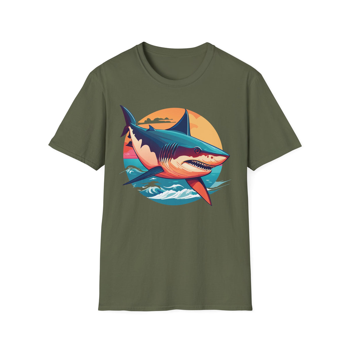 Retro Shark Sunset T-Shirt | Ocean Waves | Coastal Beach Tee