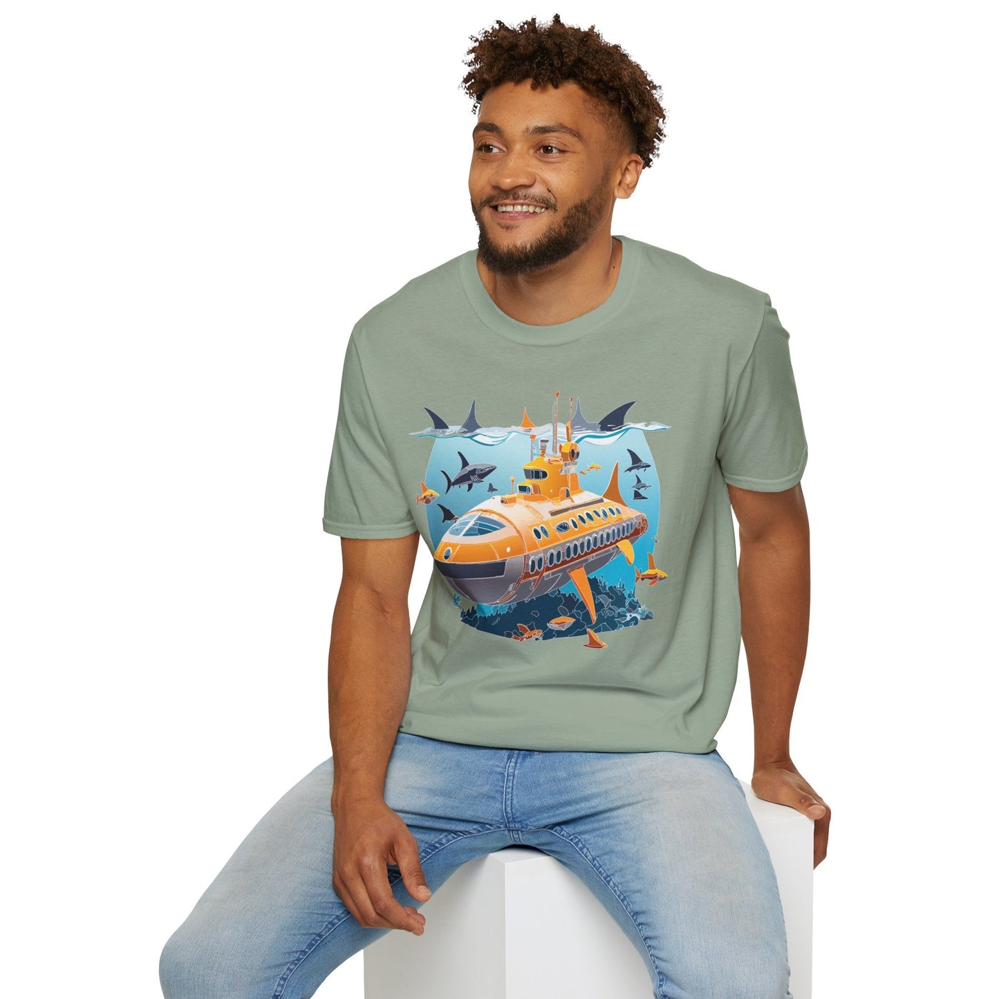 Ocean Themed Unisex Gildan Softstyle 64000 Short Sleeve T Shirt With Ocean Art Design