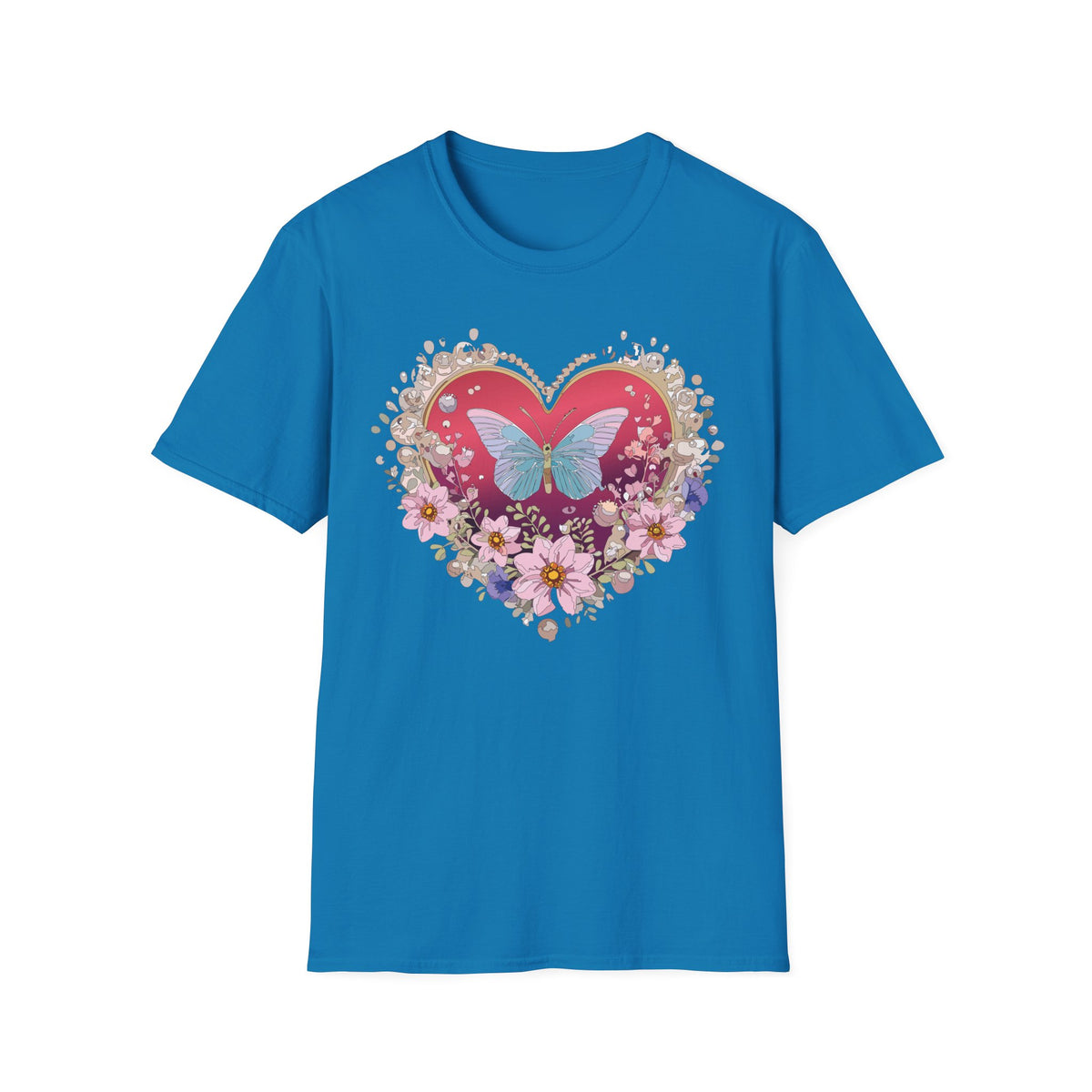 Butterfly Heart Floral Graphic Design Unisex 100 Cotton Gildan T-Shirt