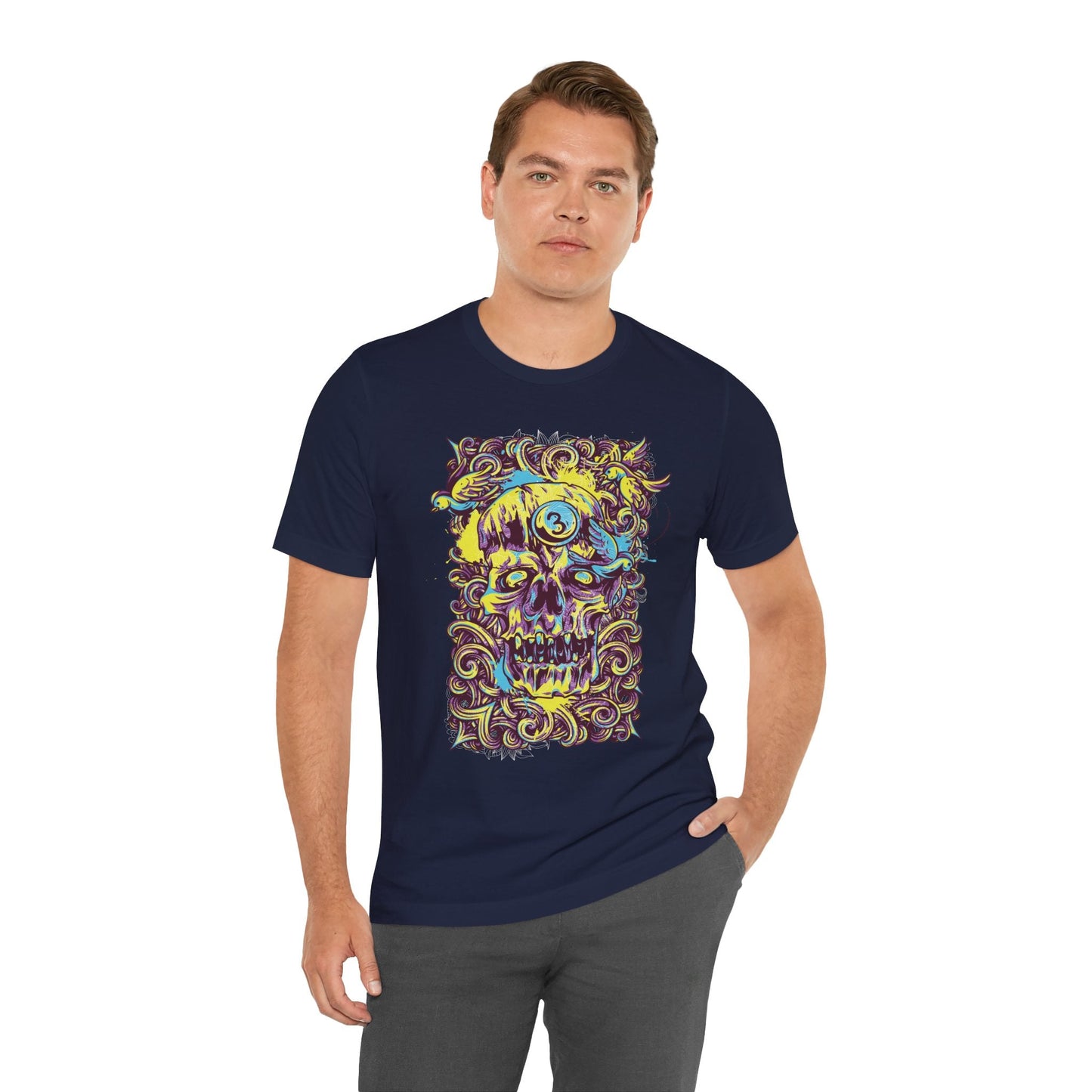 Colorful Skull Illustration Graphic Unisex Cotton T-Shirt r41