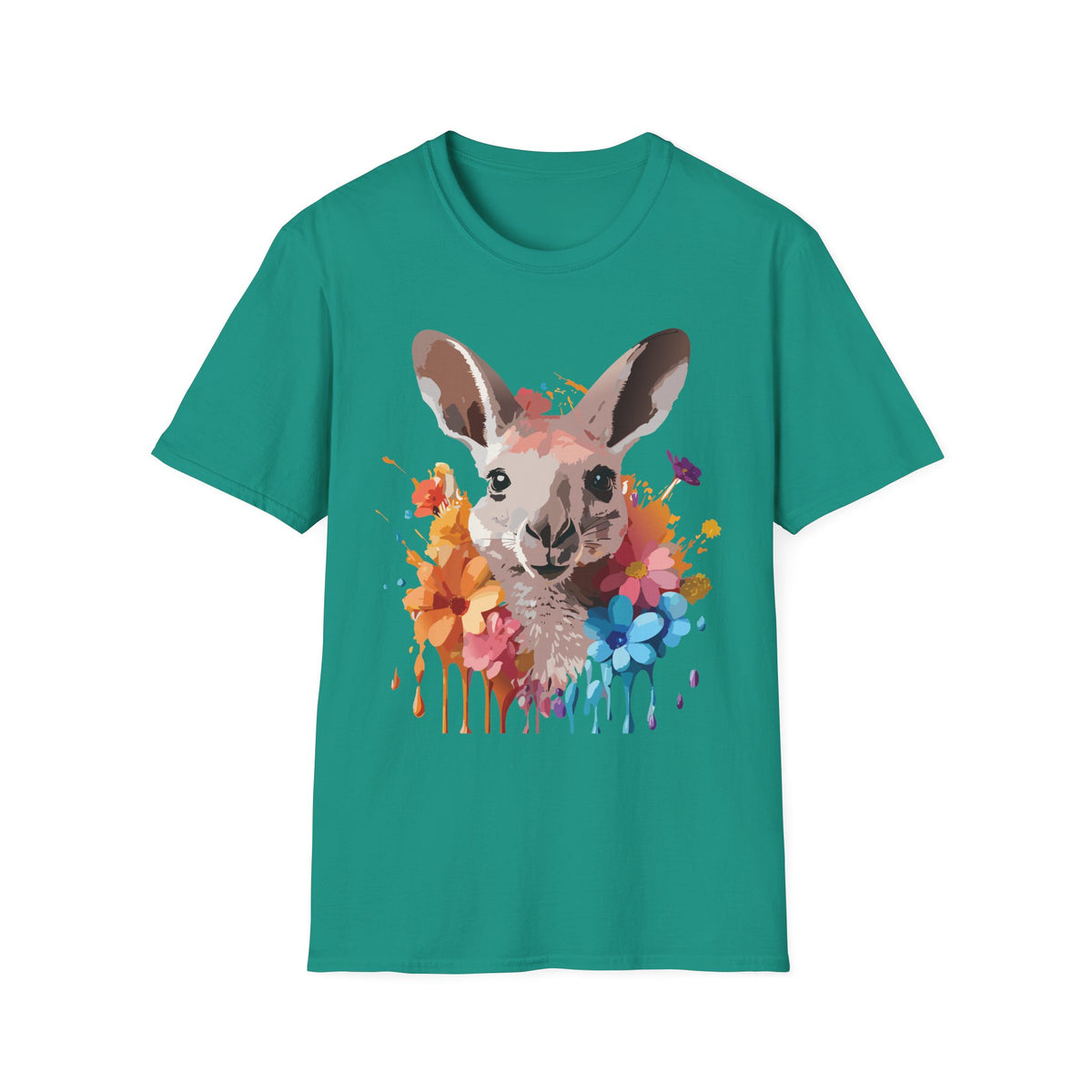 Colorful Watercolor Kangaroo T-Shirt | Splash Floral Wildlife Tee
