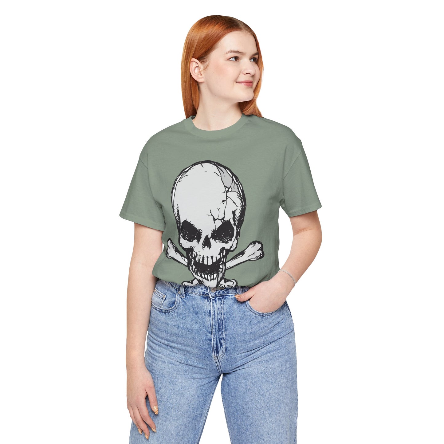 Grey Skull Graphic Design Tee, Skull Shirt, Vintage Tees, Art Design T-Shirt, Vintage Graphic Tee, Art Shirts with Skulls