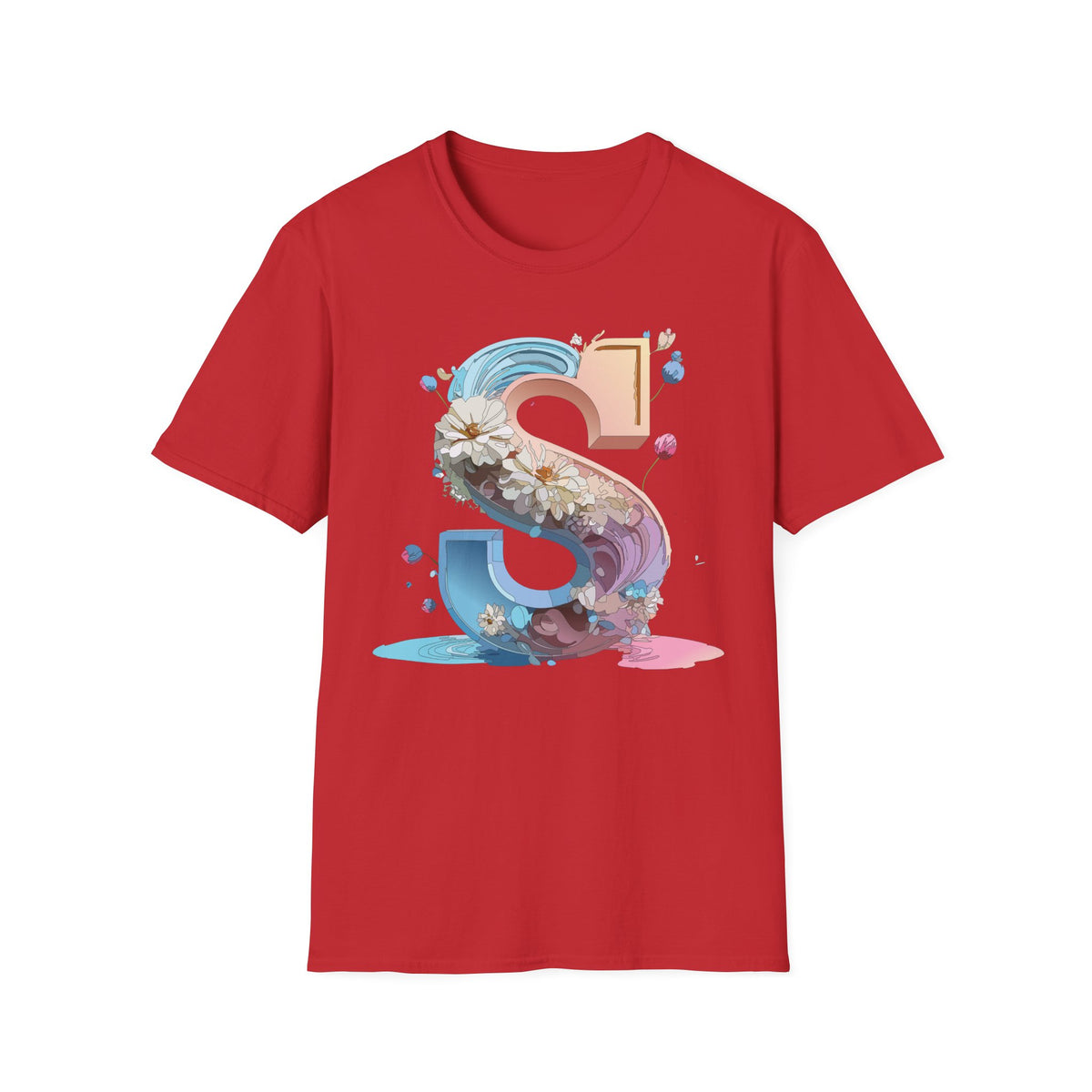 Floral Letter S T-Shirt | Pastel 3D Initial Monogram