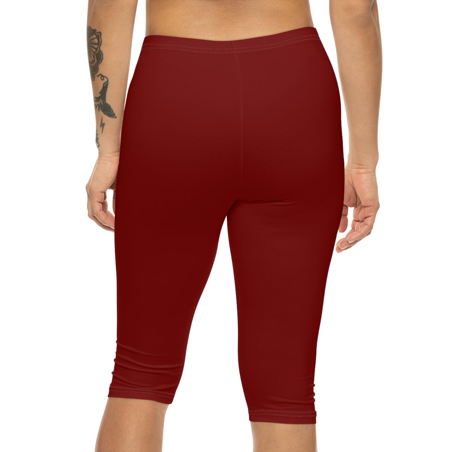 Maroon Color Women's Brushed Suede Poly Span Casual Capri Leggings XS-2XL