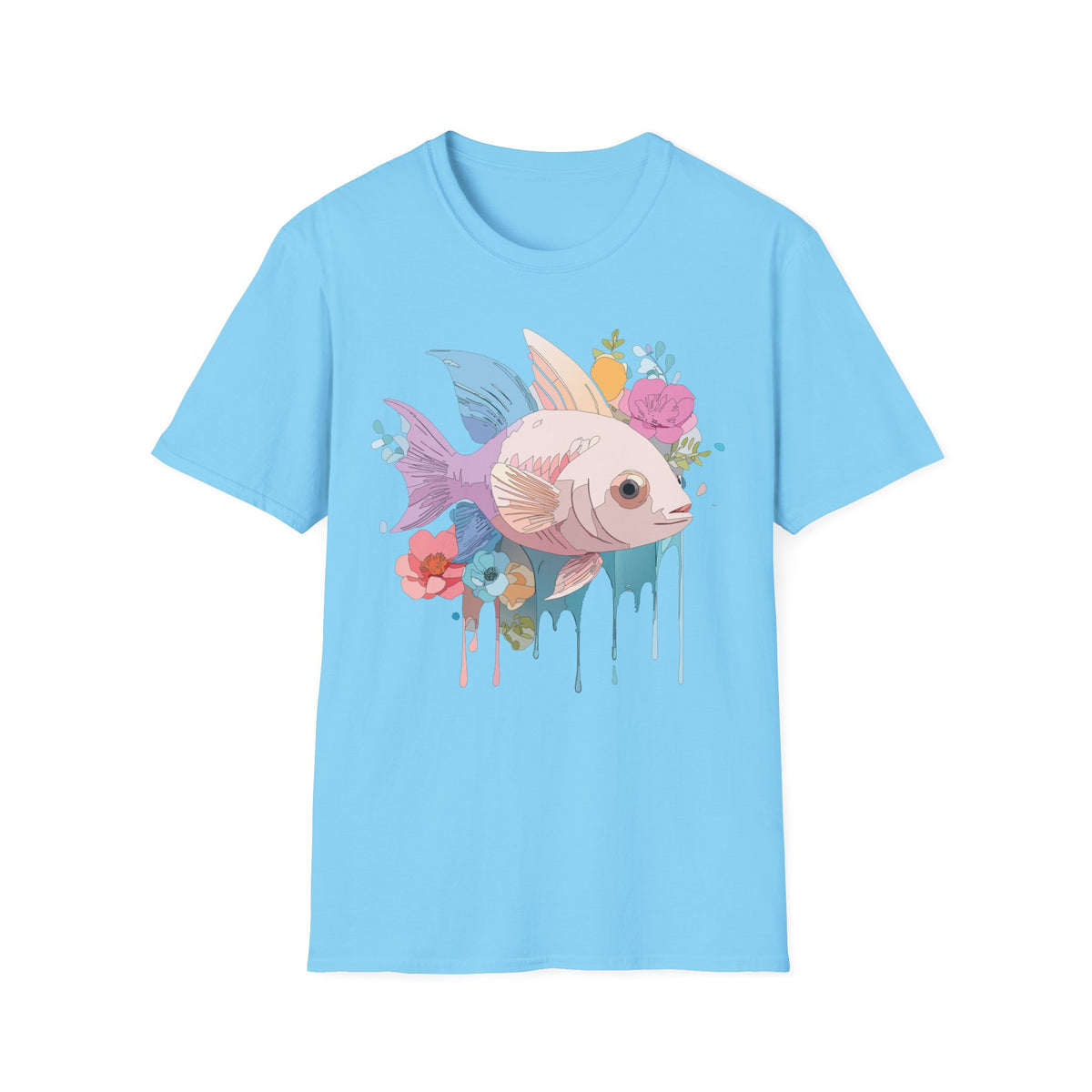 Pastel Floral Fish T-Shirt | Cute Koi Art, Watercolor Drip Design
