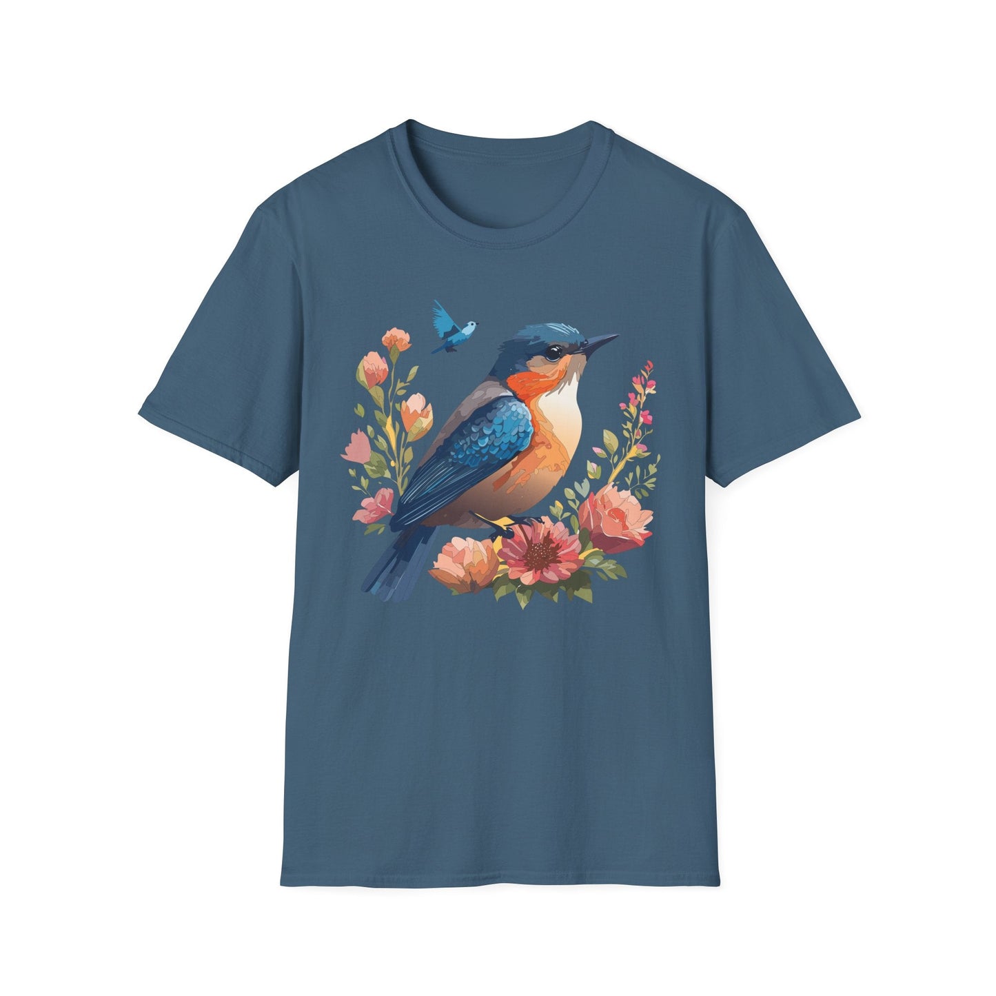 Unisex Floral Bird T Shirt Softstyle 64000 Gildan Ring Spun Cotton Tee Relaxed Fit