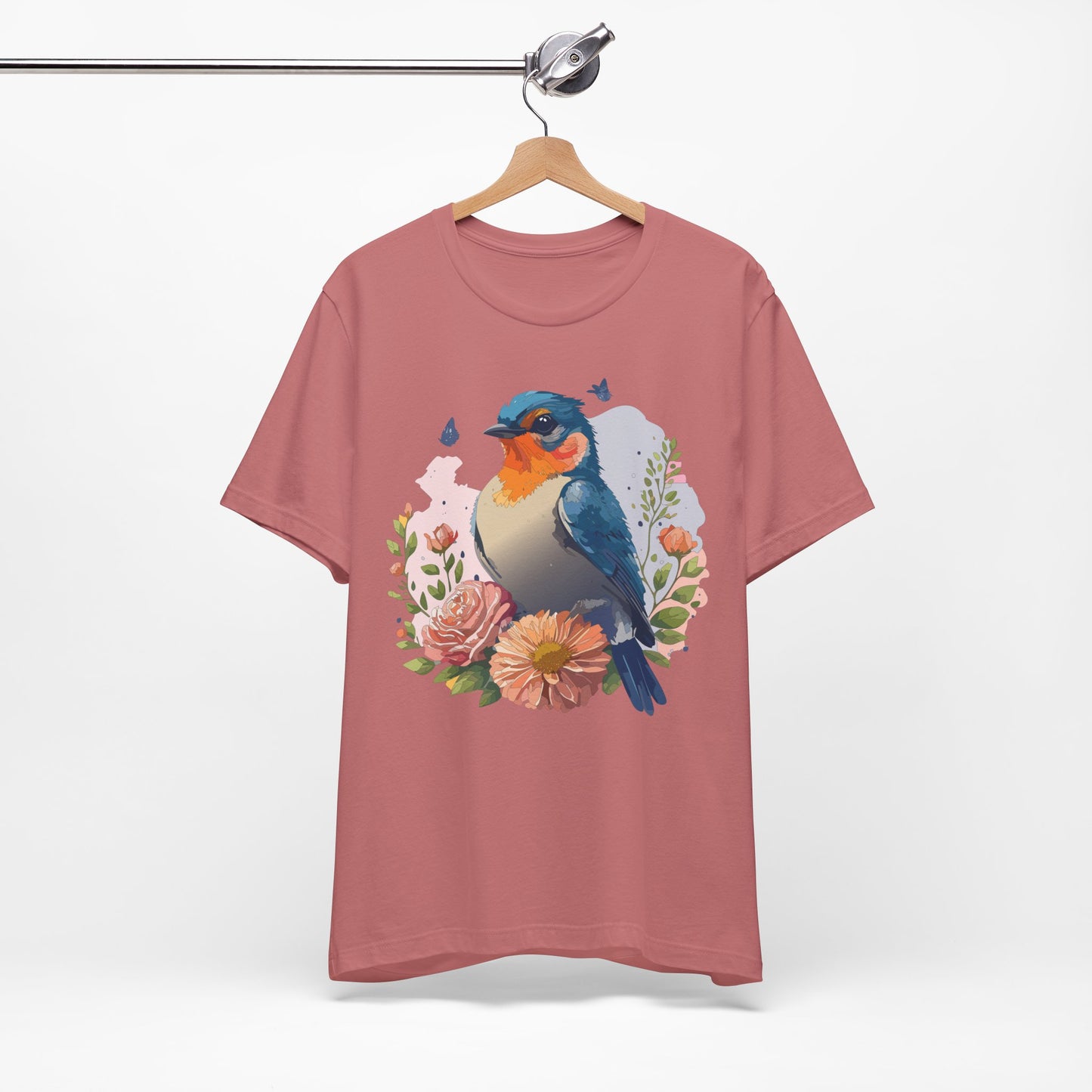 Floral Bird Tee, Animal Shirt, Bird Shirt, Floral Tee, Flower T-shirt, T-Shirt with Animal
