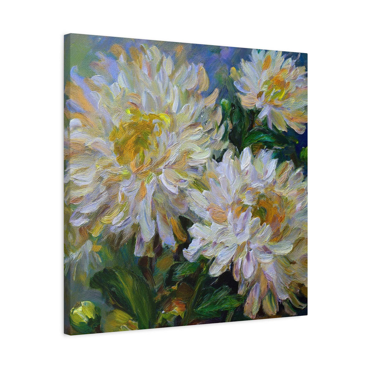 Chrysanthemums Print Canvas, Floral Oil Paint Print 20x20, 24x24, 30x30, 32x32, 36x36 Art Design Pine-Wood Inner Frame MC-160