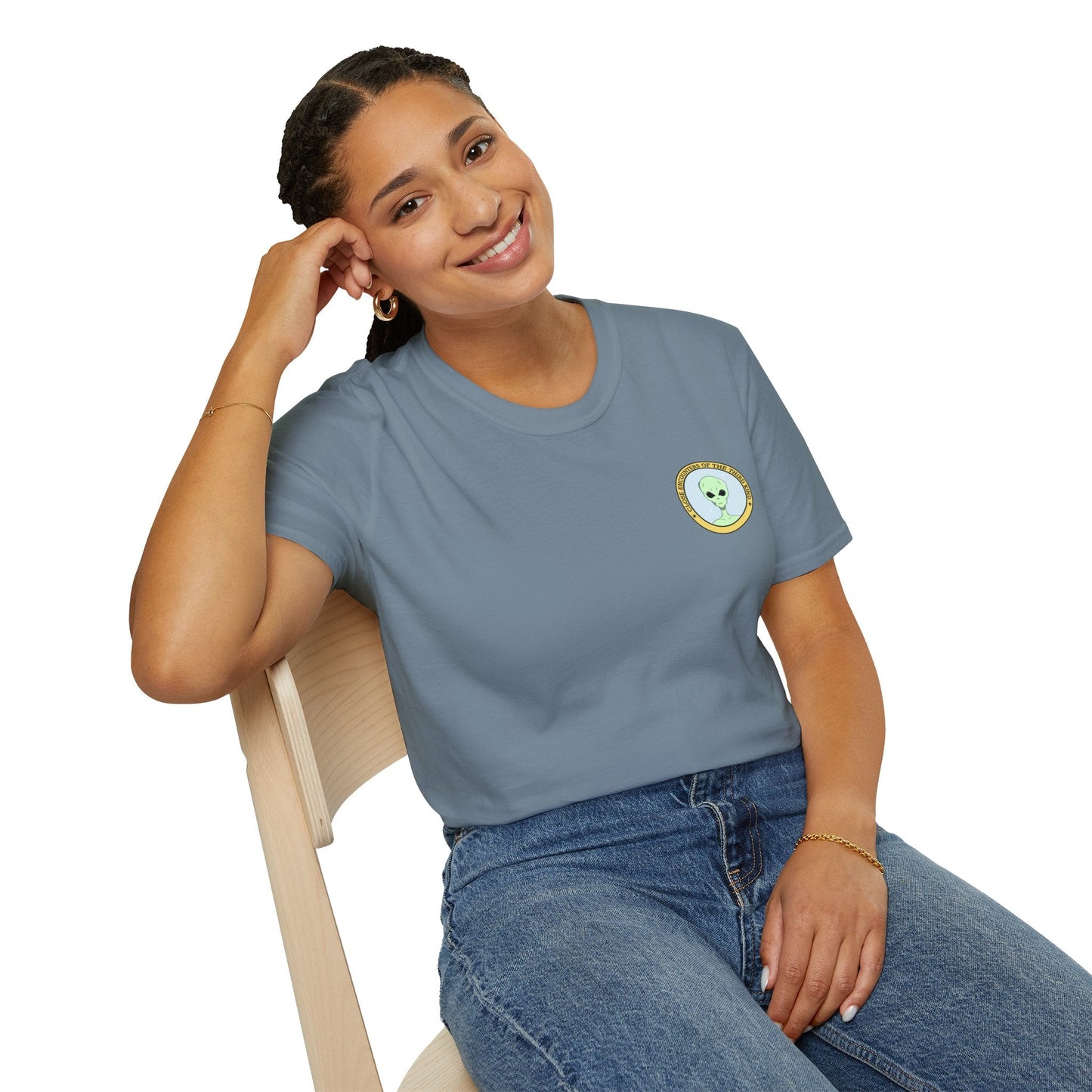Alien Badge TShirt  Small Chest Logo I Believe Retro Space Tee