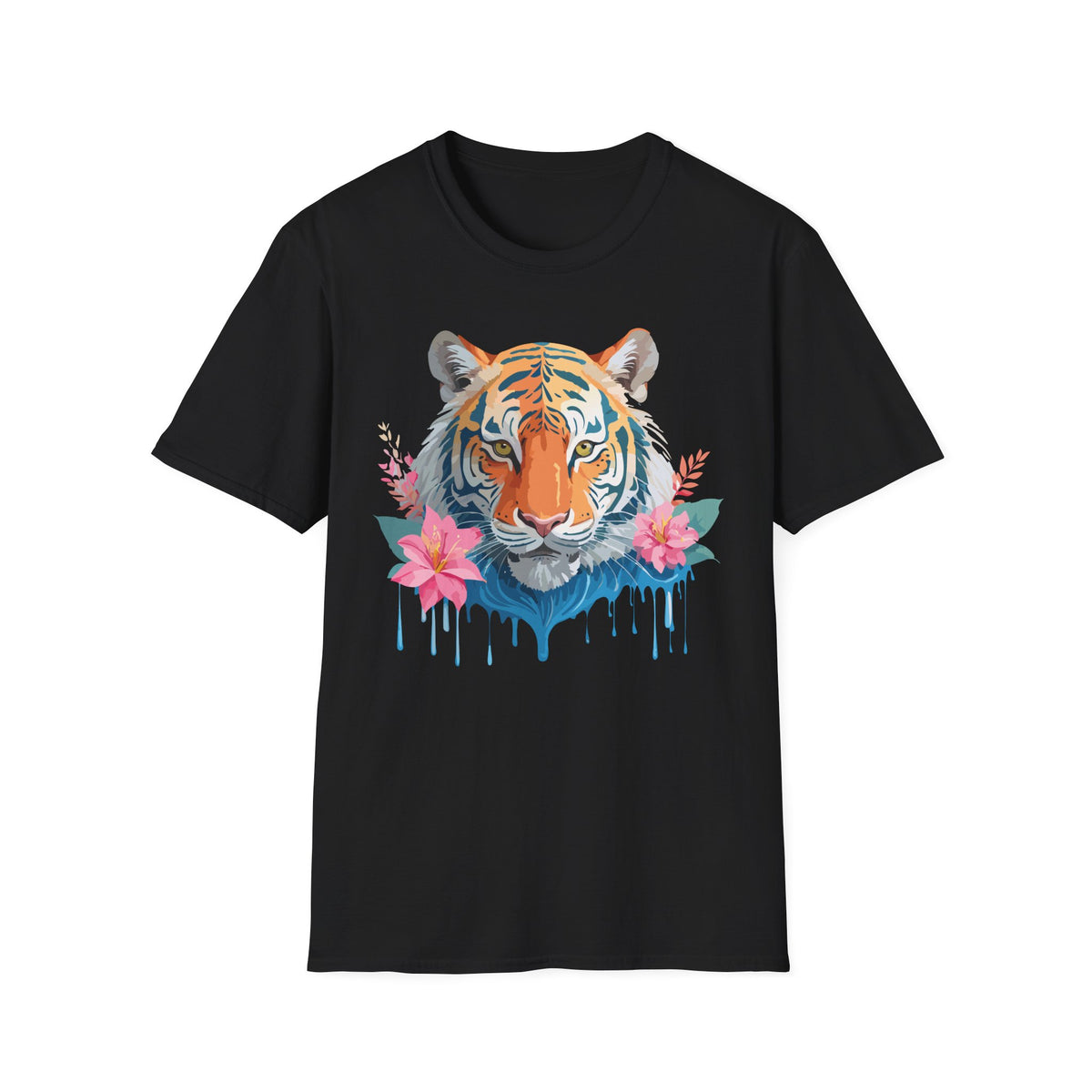 Watercolor Tiger with Floral Accents T-Shirt | Tropical Animal Art
