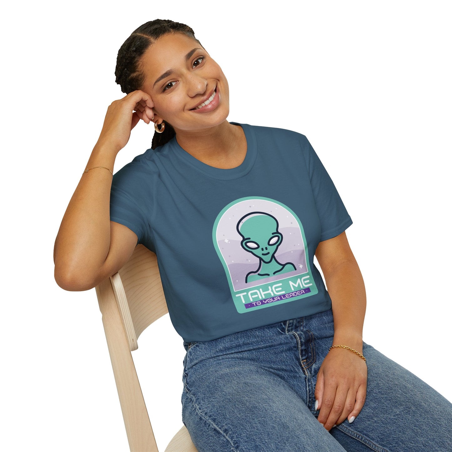 Alien Graphic TShirt  Take Me to Your Leader Retro Space Tee