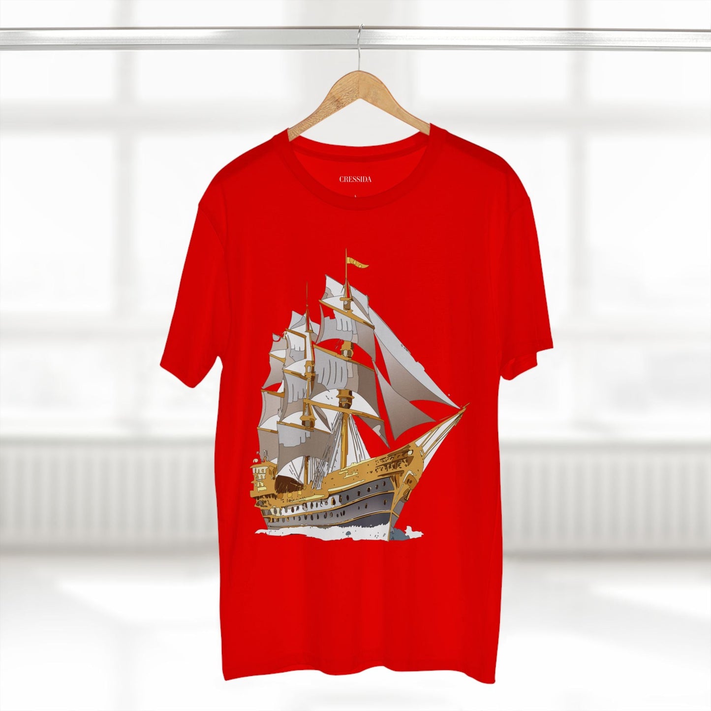 Ship Graphic Unisex 100 Cotton T-Shirt with Gold Frigate Art Design 19