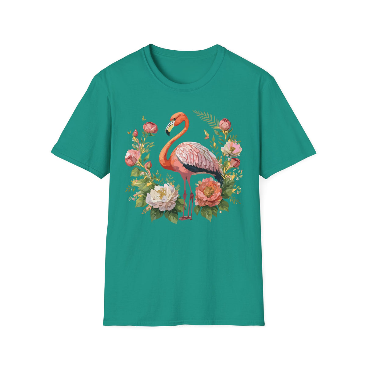Floral Flamingo T-Shirt | Pink Flamingo with Flowers