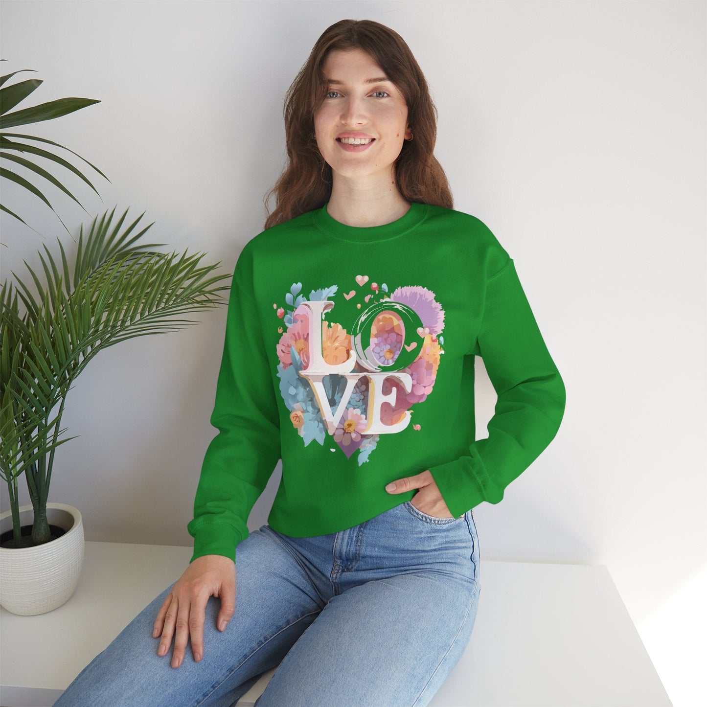 Floral Love Sweatshirt For Valentines Day Unisex Crewneck 50 50 Cotton Polyester Gildan 18000