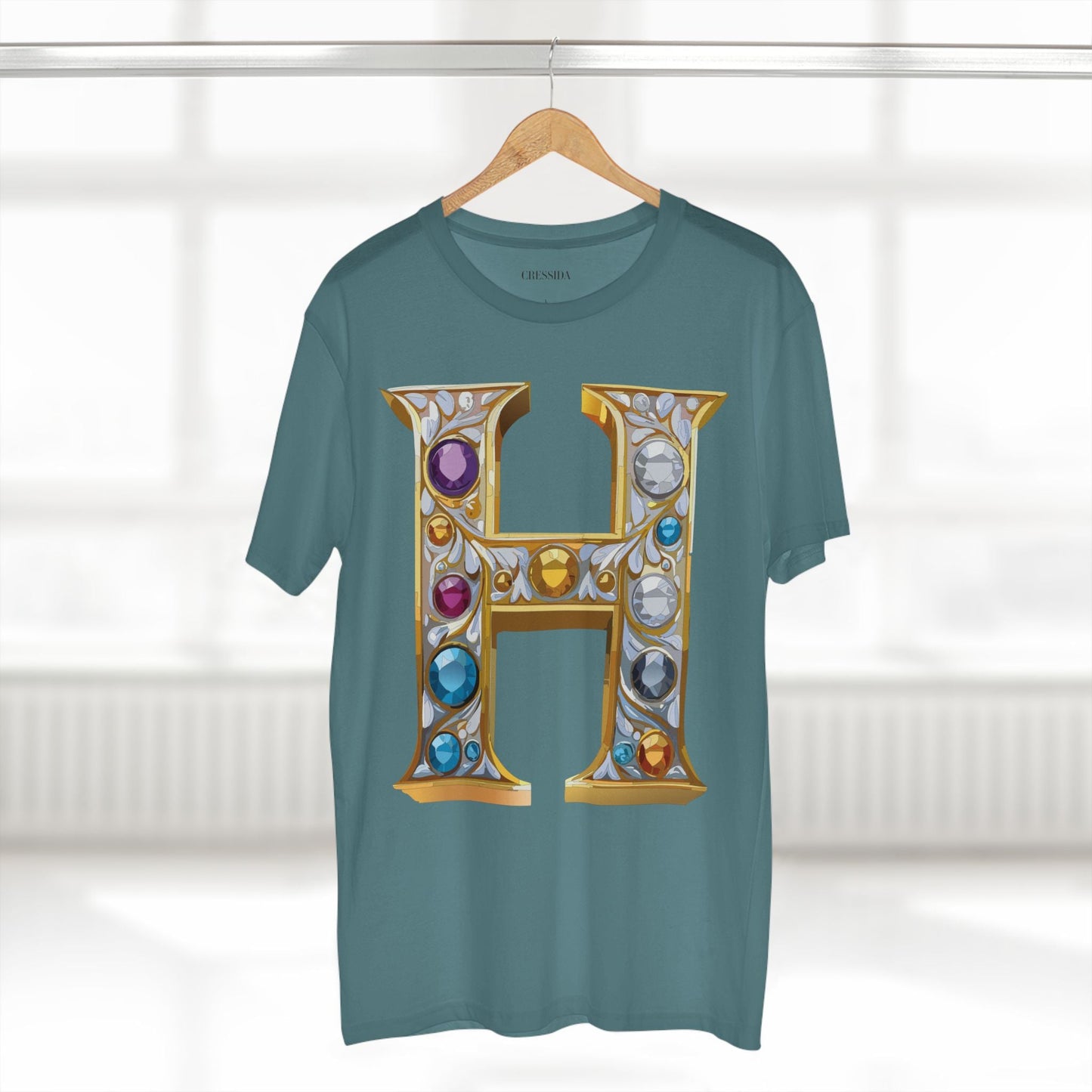 Letter H Graphic Design Tee Unisex 100 Cotton With Antique Gold Letters Artwork T-Shirt
