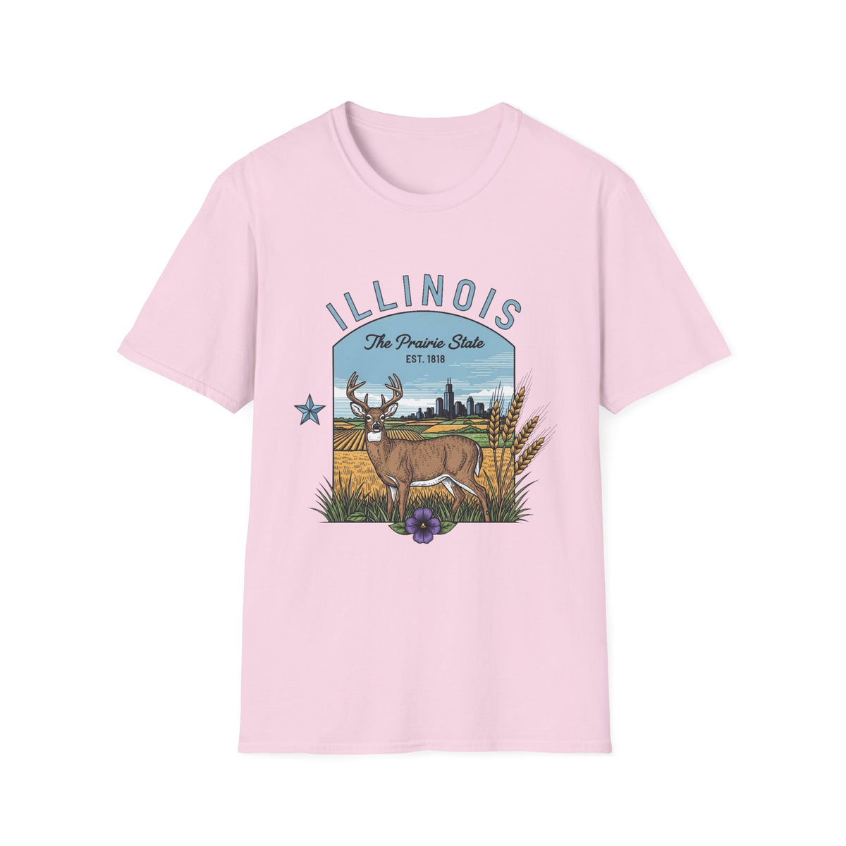Illinois Deer T-Shirt — The Prairie State Wildlife Travel Tourist Graphic Tee Unisex 100 Cotton Gildan T-Shirt
