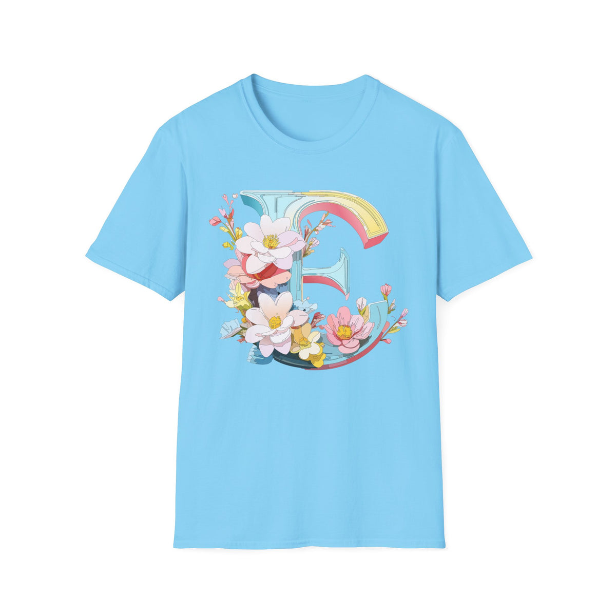 Floral Letter E T-Shirt | Monogram Initial Tee