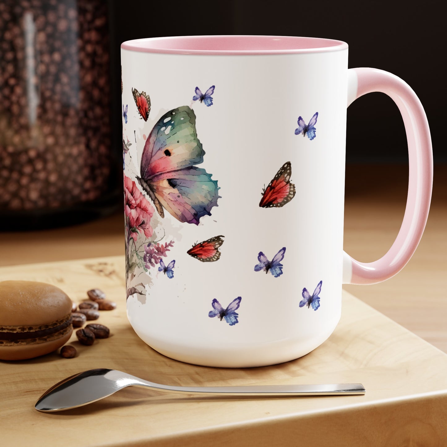 Two-Tone Coffee Mugs with butterfly