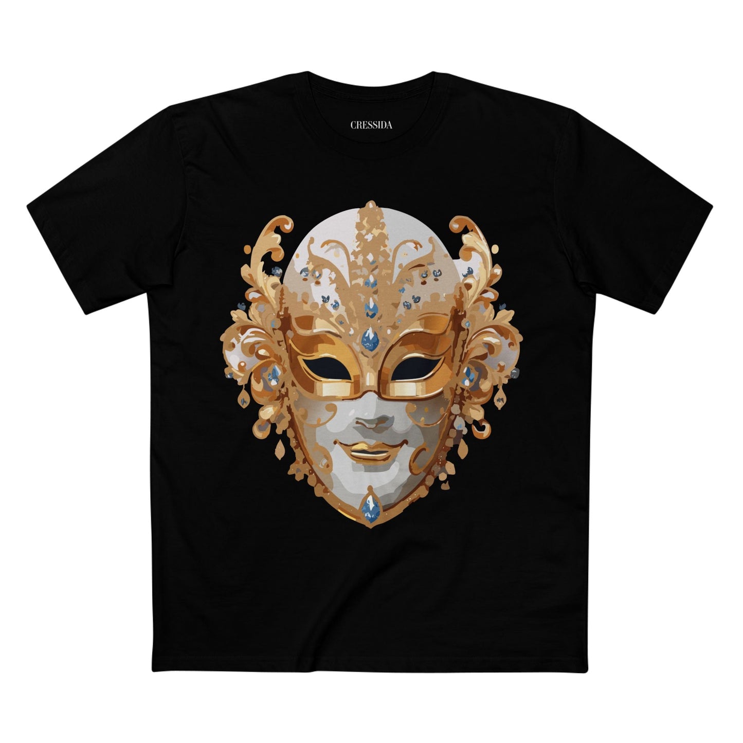 Carnival Mask Graphic T-Shirt Unisex 100 Cotton With Antique Gold Art Design Tee 20