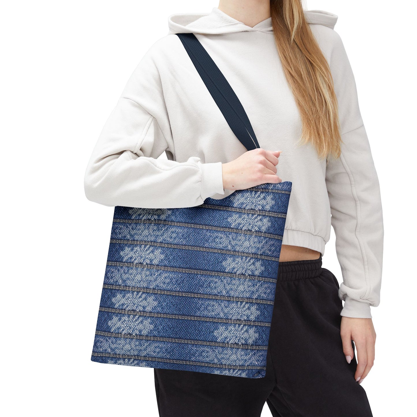 Denim Fabric Imitation Print Unisex Canvas Bag Poly Spun 3 Sizes Tote Bag 113
