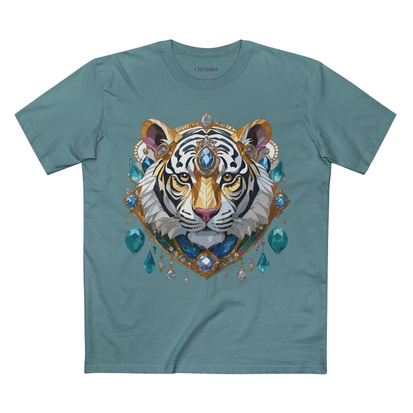 Tiger Graphic Unisex 100 Cotton Tee With Unique Animal Golden Medallion Art Design 53