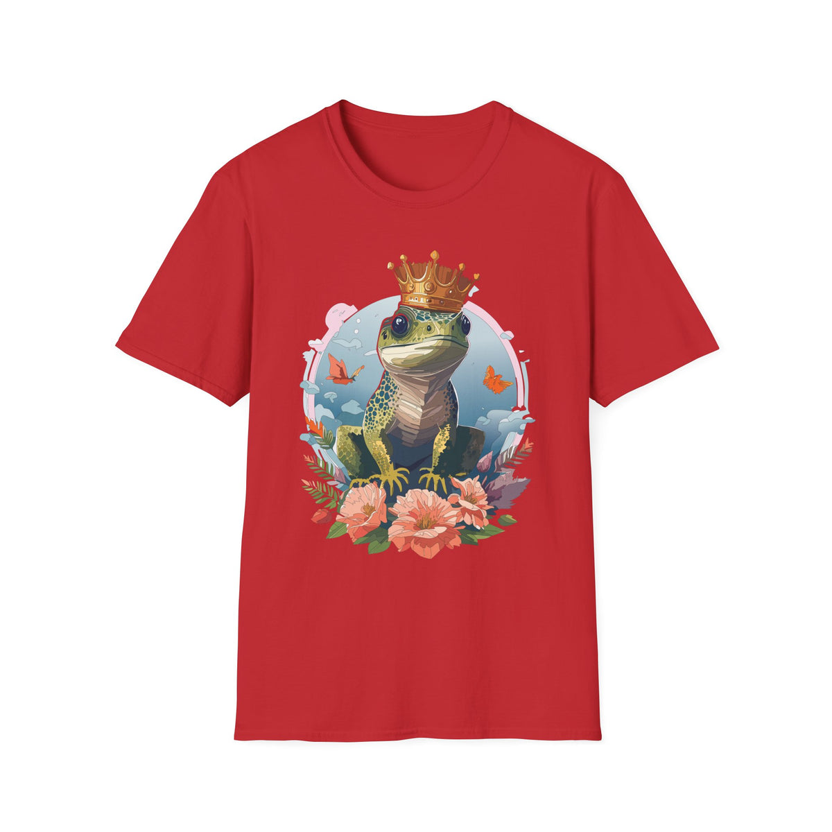 Frog Prince T-Shirt | Crowned Frog Illustration, Floral Accent