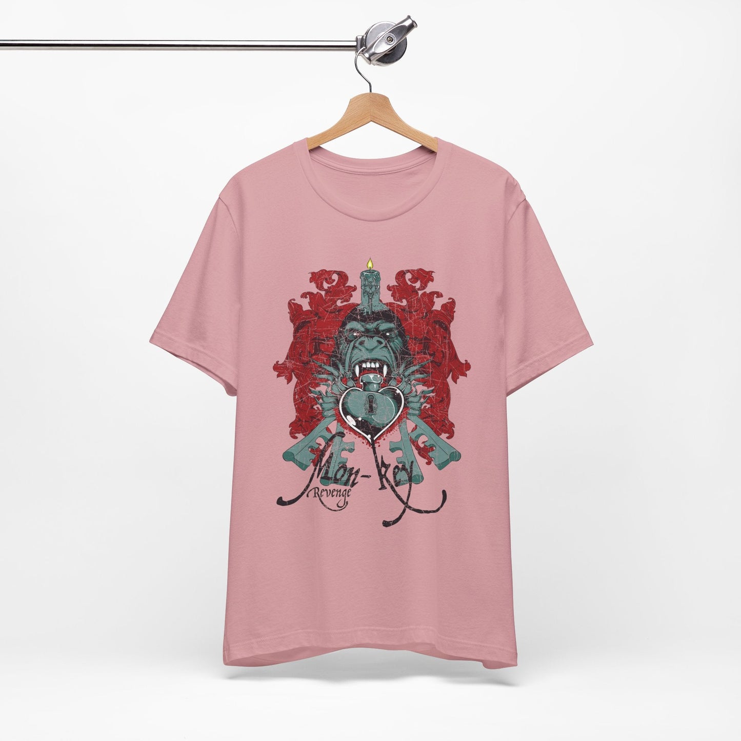 Gorilla Crest with Sword and Heart T-Shirt Heraldic Gothic Design Rock Band T-Shirt