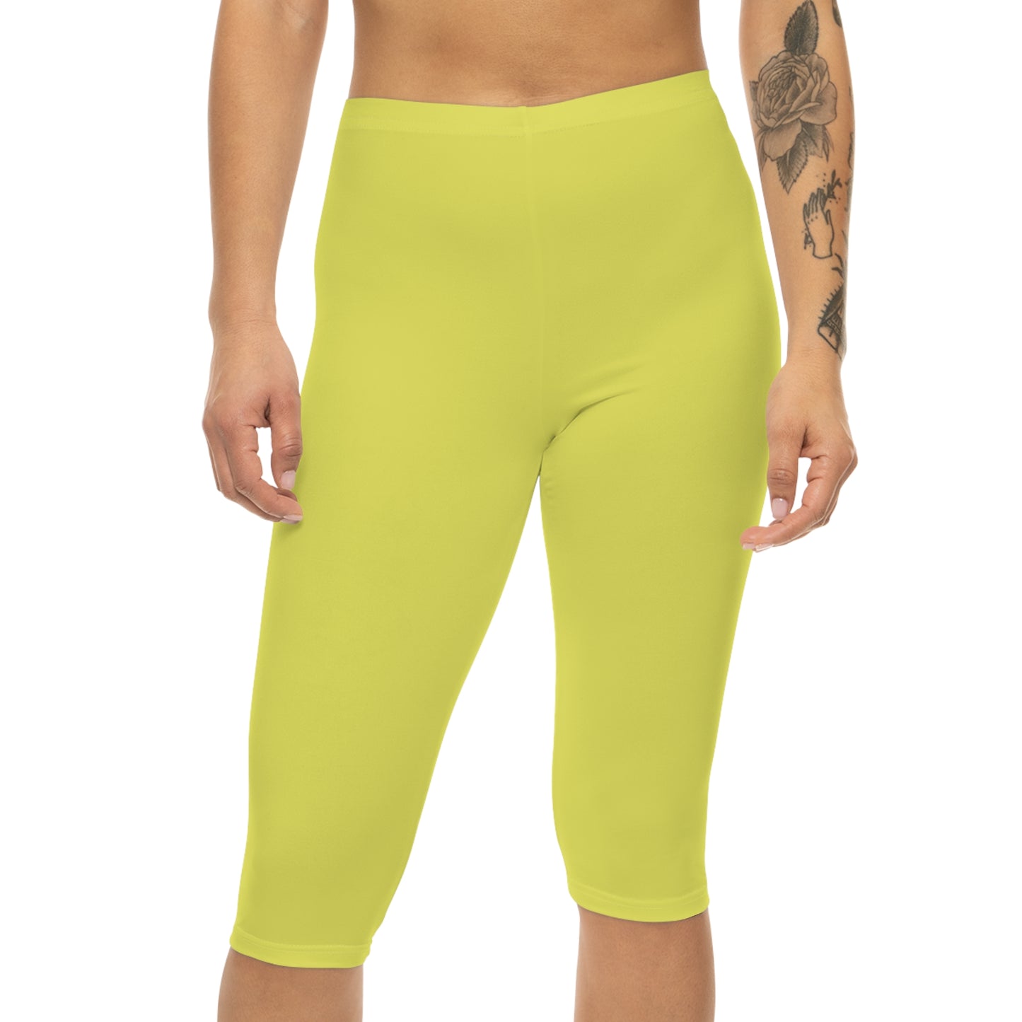 Lemon Color Women's Brushed Suede Poly Span Casual Capri Leggings XS-2XL