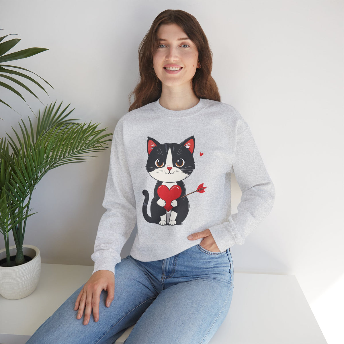 Cat Heart Sweatshirt, Heart Sweatshirt, Cat Sweatshirt, Valentine's Day Sweatshirt, 50/50 Cotton-Poly Animal Sweatshirt 103
