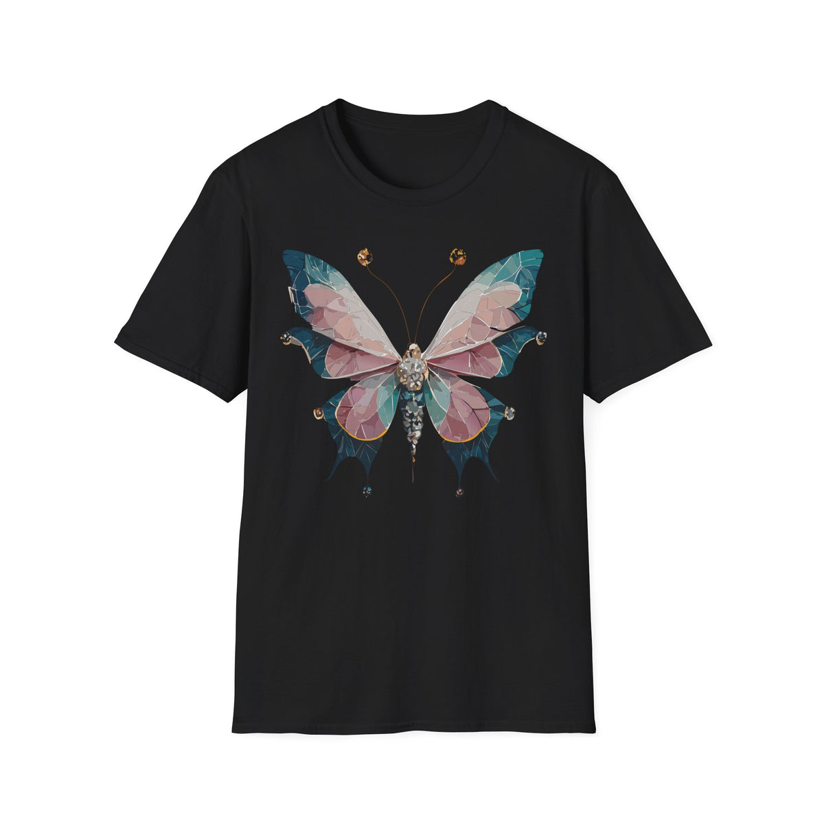 Geometric Pastel Butterfly T-Shirt | Floral Gem Accent Graphic Tee Unisex 100 Cotton Gildan T-Shirt