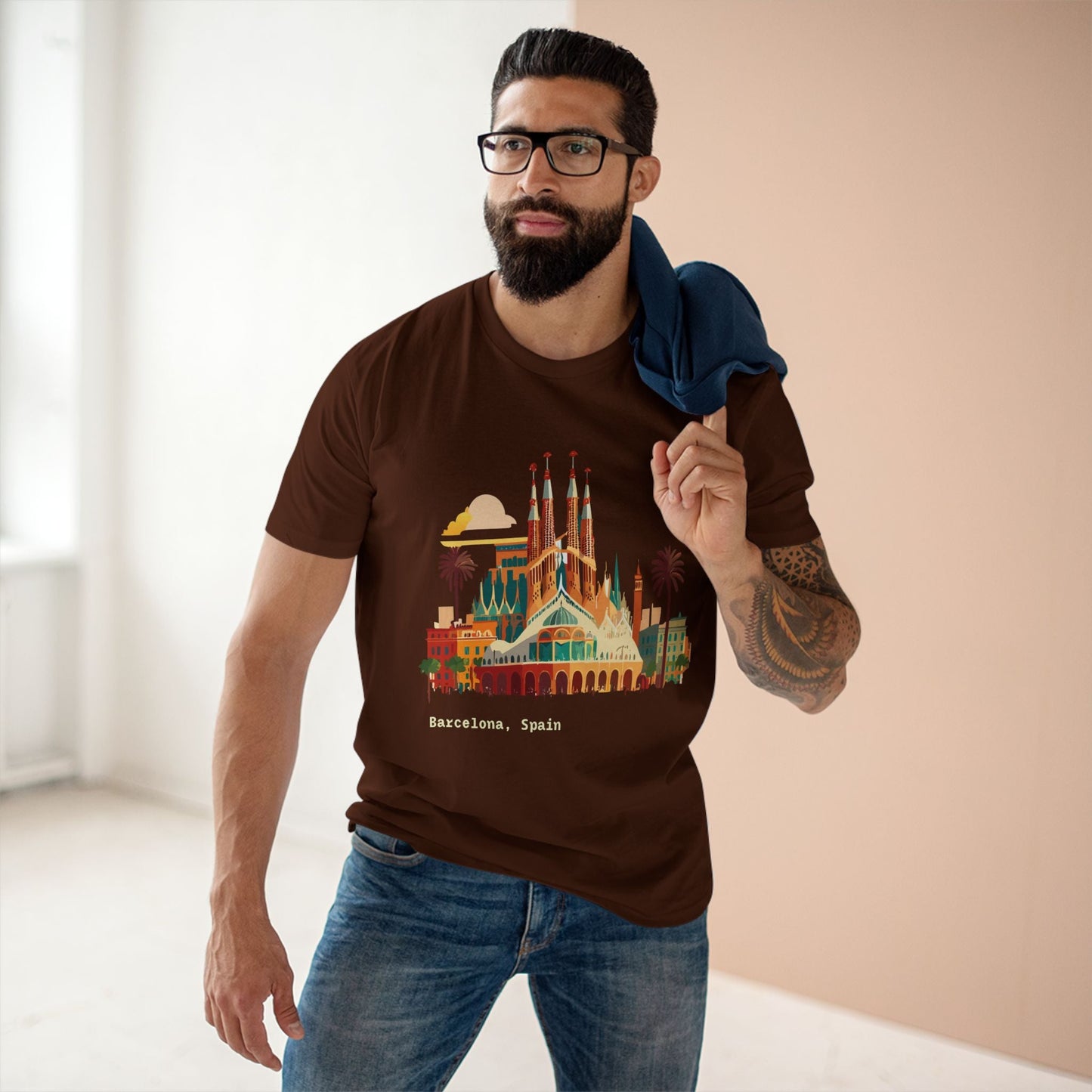 Barcelona Travel Shirt Unisex Premium Cotton Tee With Retro Artwork From Retro2Nova Collection TT7