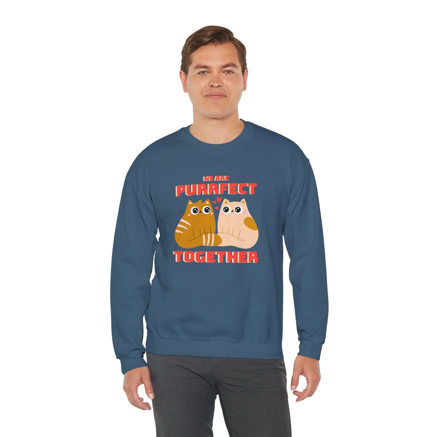 Cat Heart Sweatshirt Unisex 50/50 Cotton-Poly Blend Valentine Gift For Cat Lovers