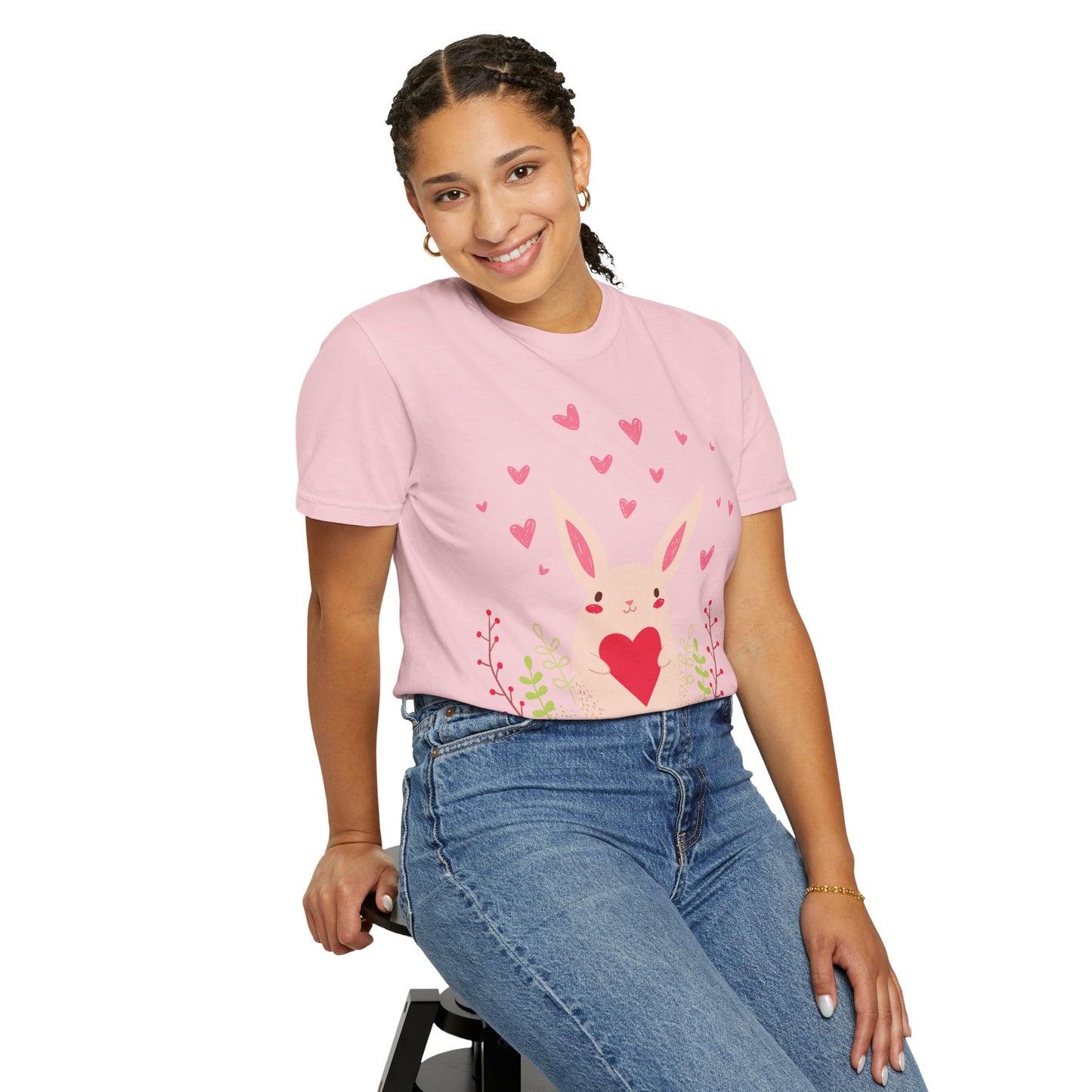 Easter Bunny Heart T-Shirt, Tee Shirt with Easter Signature, T Shirt with Easter Prints, Tee Shirt with Easter Design