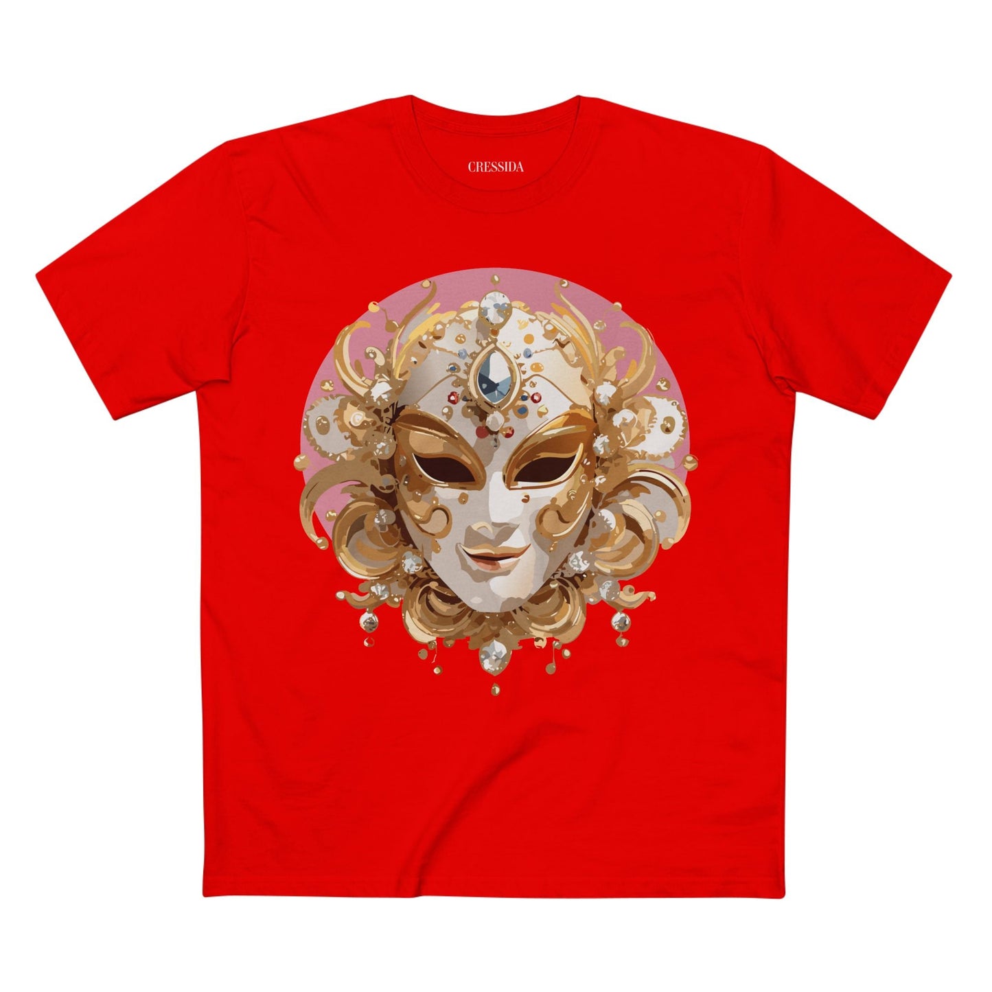 Carnival Mask Graphic T-Shirt Unisex 100 Cotton With Antique Gold Art Design Tee 13