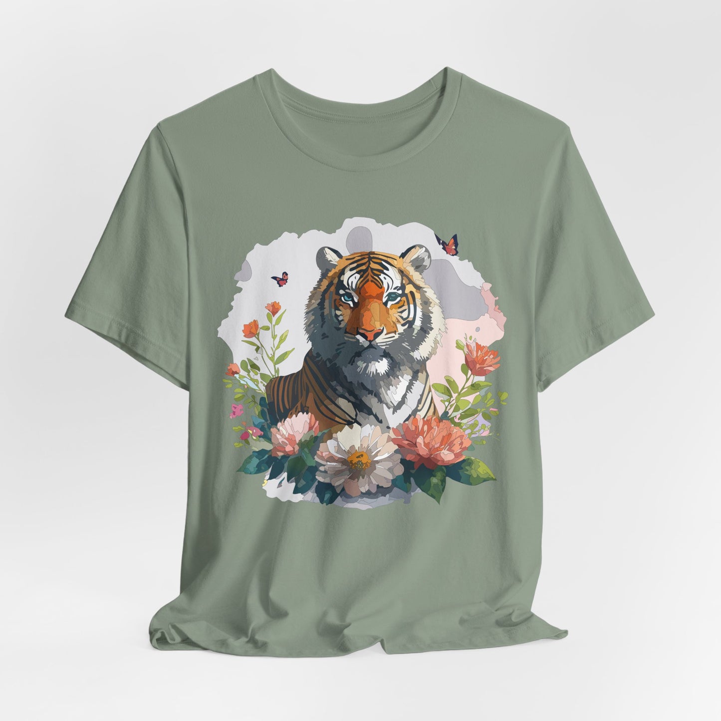 Floral Tiger Graphic Tee, Animal Shirt, Tiger Shirt, Flower Top, T-Shirt with Animal, Art Design