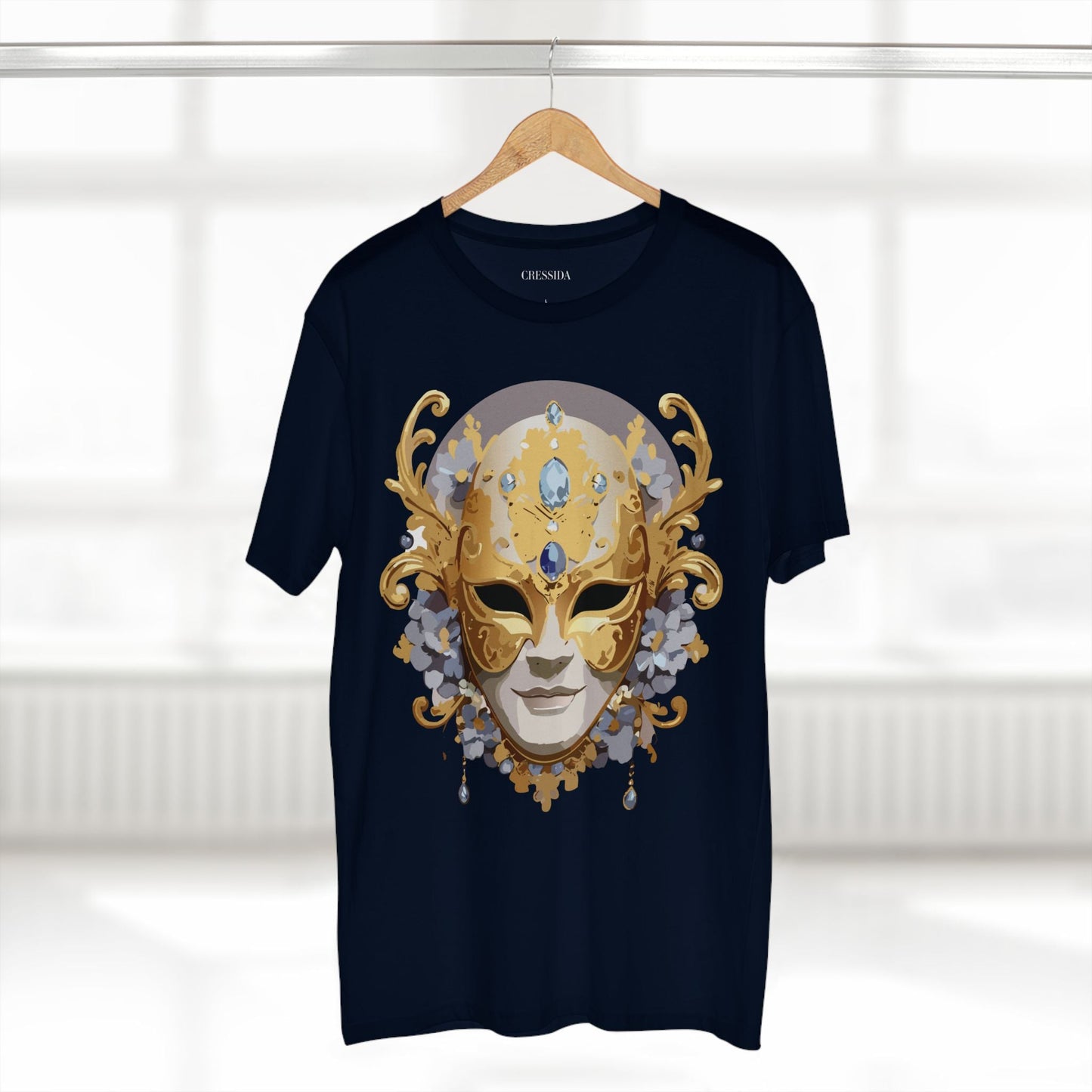 Carnival Mask Graphic T-Shirt Unisex 100 Cotton With Antique Gold Art Design Tee 6