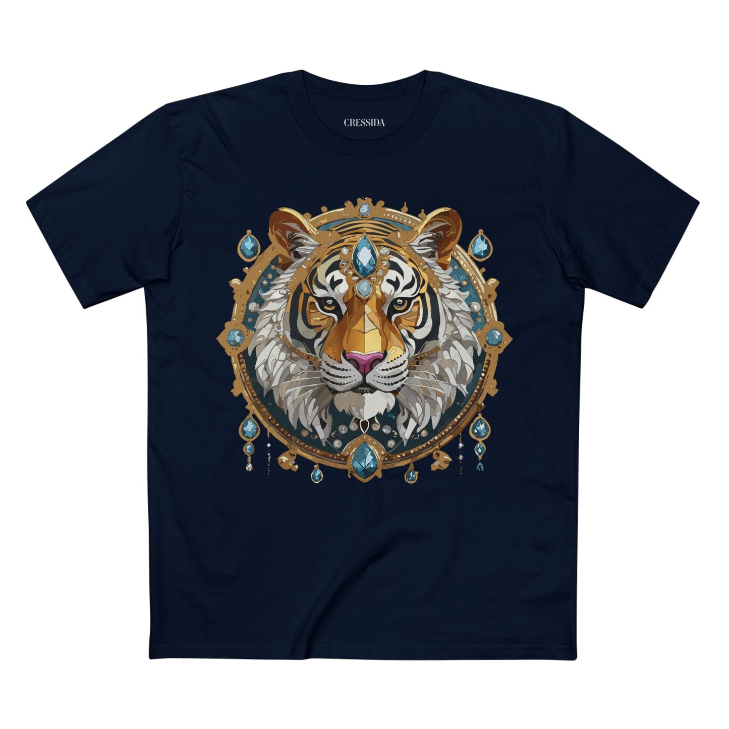 Tiger Graphic Unisex 100 Cotton Tee With Unique Animal Golden Medallion Art Design 51