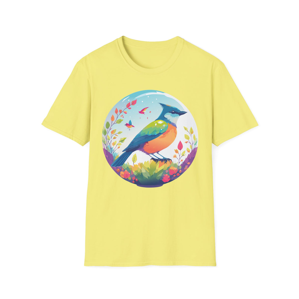 Colorful Songbird Illustration T-Shirt | Vibrant Bird Art Tee