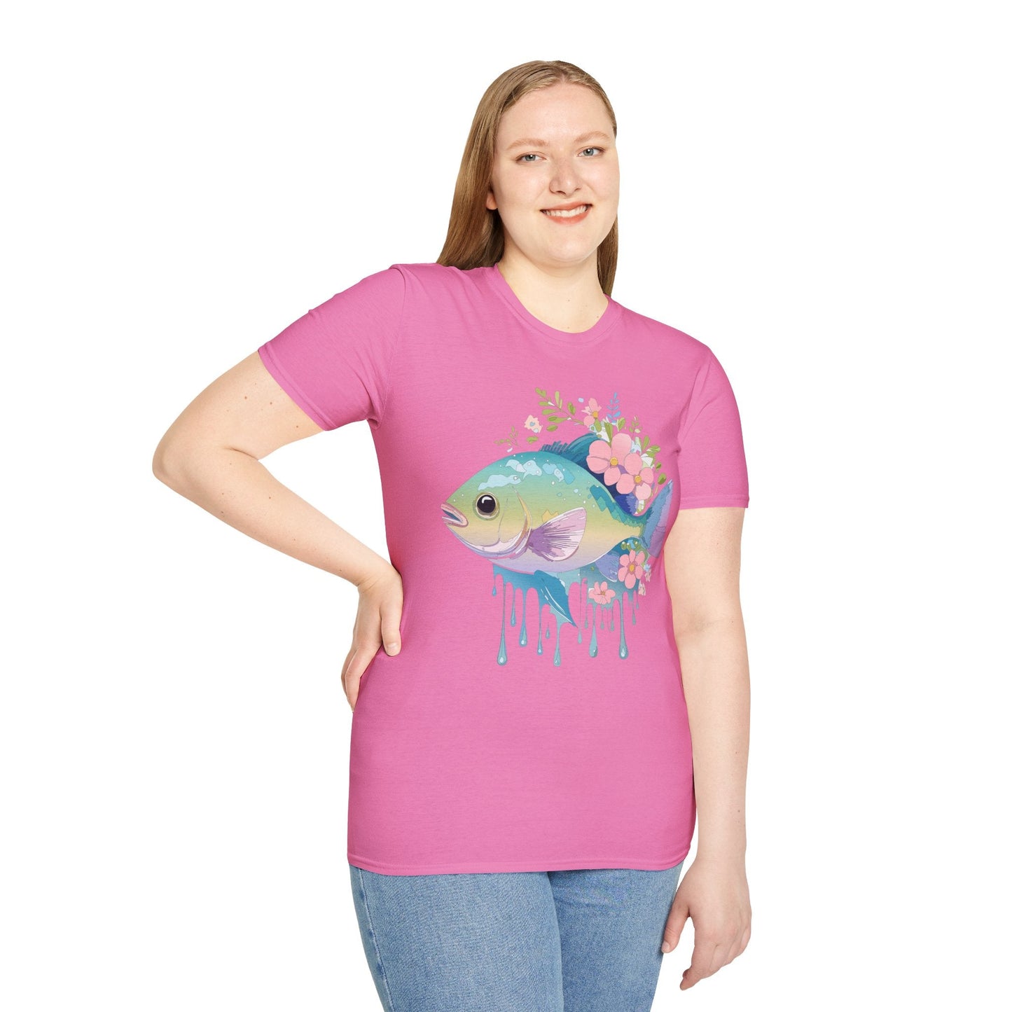 Fish Art Graphic Tee Unisex Gildan Softstyle 64000 100 Percent Ring Spun Cotton Comfortable Tee