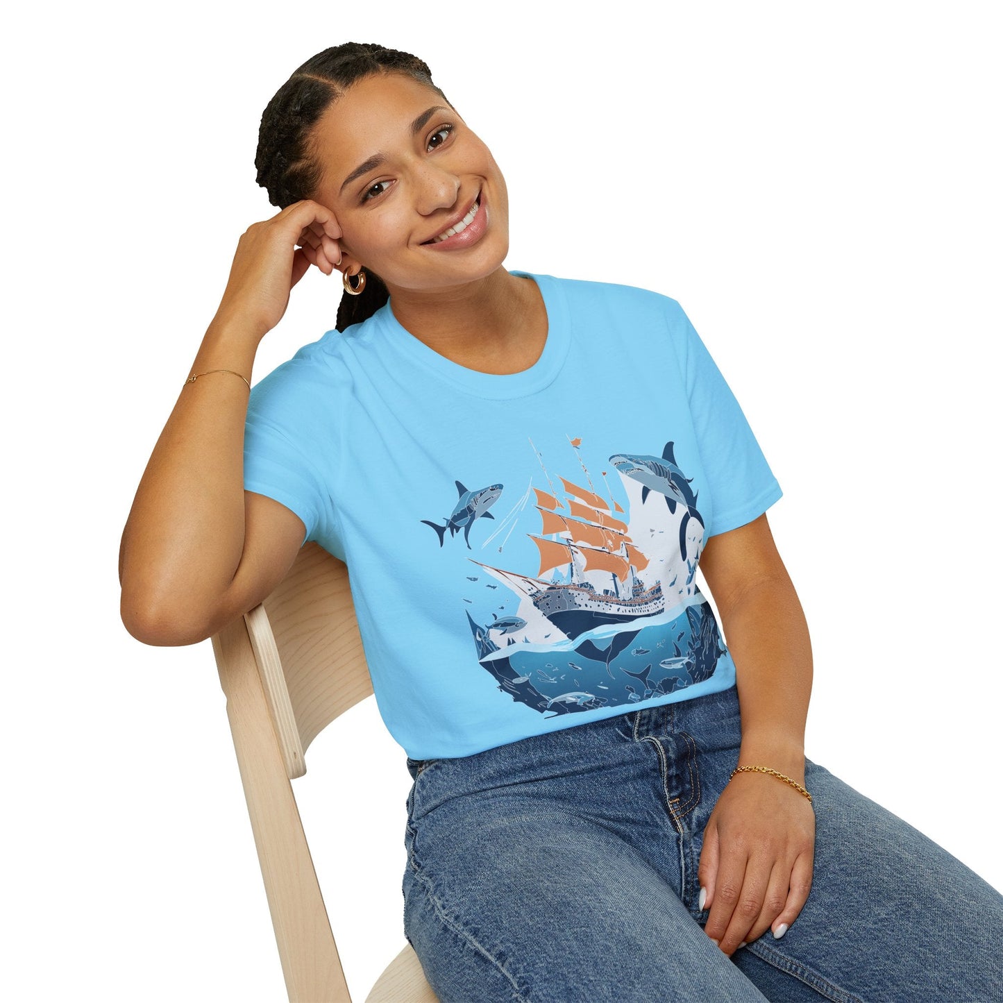 Ocean Tee Shirt Unisex Gildan Softstyle 64000 Ring Spun Cotton Art Print Graphic Ocean Design