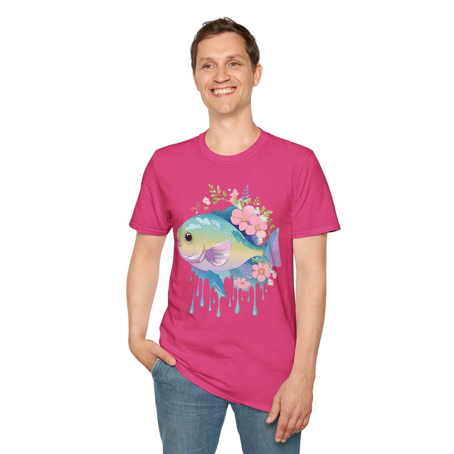 Fish Art Graphic Tee Unisex Gildan Softstyle 64000 100 Percent Ring Spun Cotton Comfortable Tee