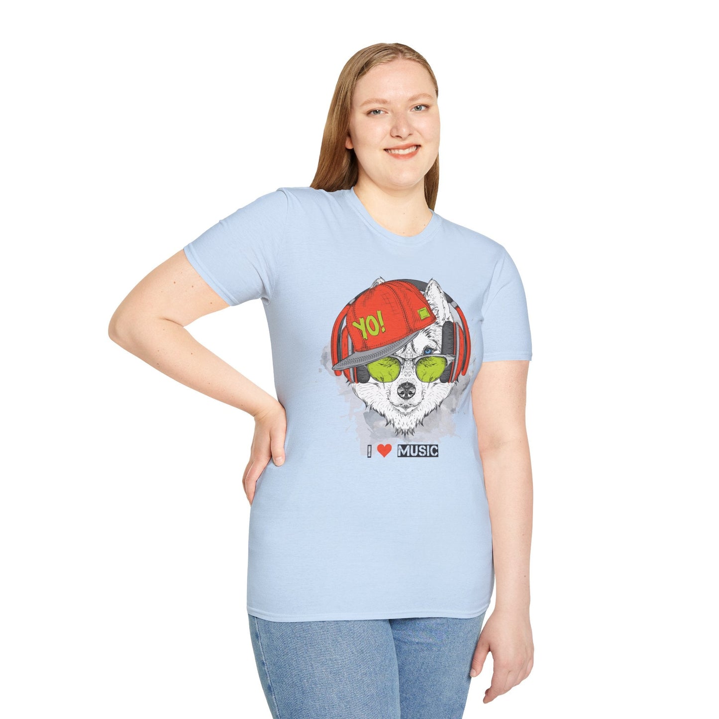 Unisex Music Animals Short Sleeve T Shirt With Headphones For Music Lovers Gildan 64000