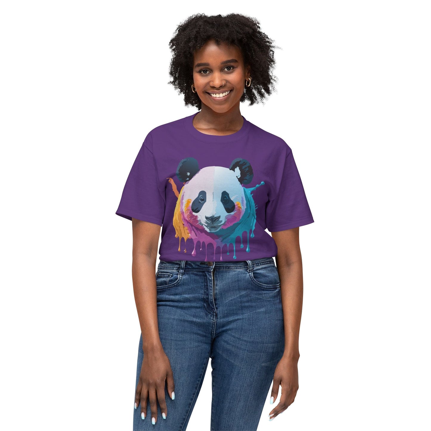 Unisex Panda Art Tee With Floral Print Premium Vintage Style HD Cotton Shirt Comfortable