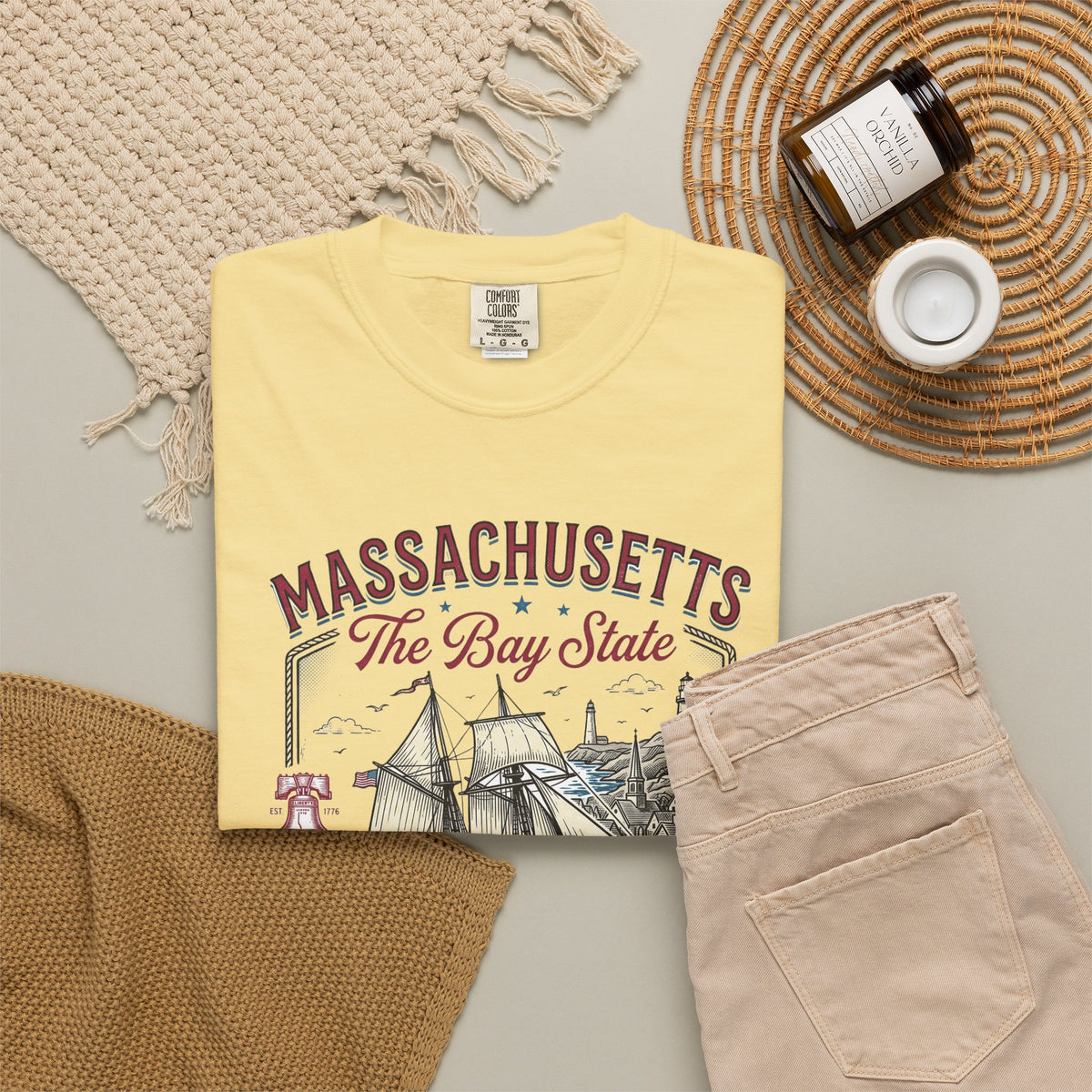 Massachusetts State Travel Tourist Graphic Tee Unisex 100 Cotton Comfort Colors T-Shirt